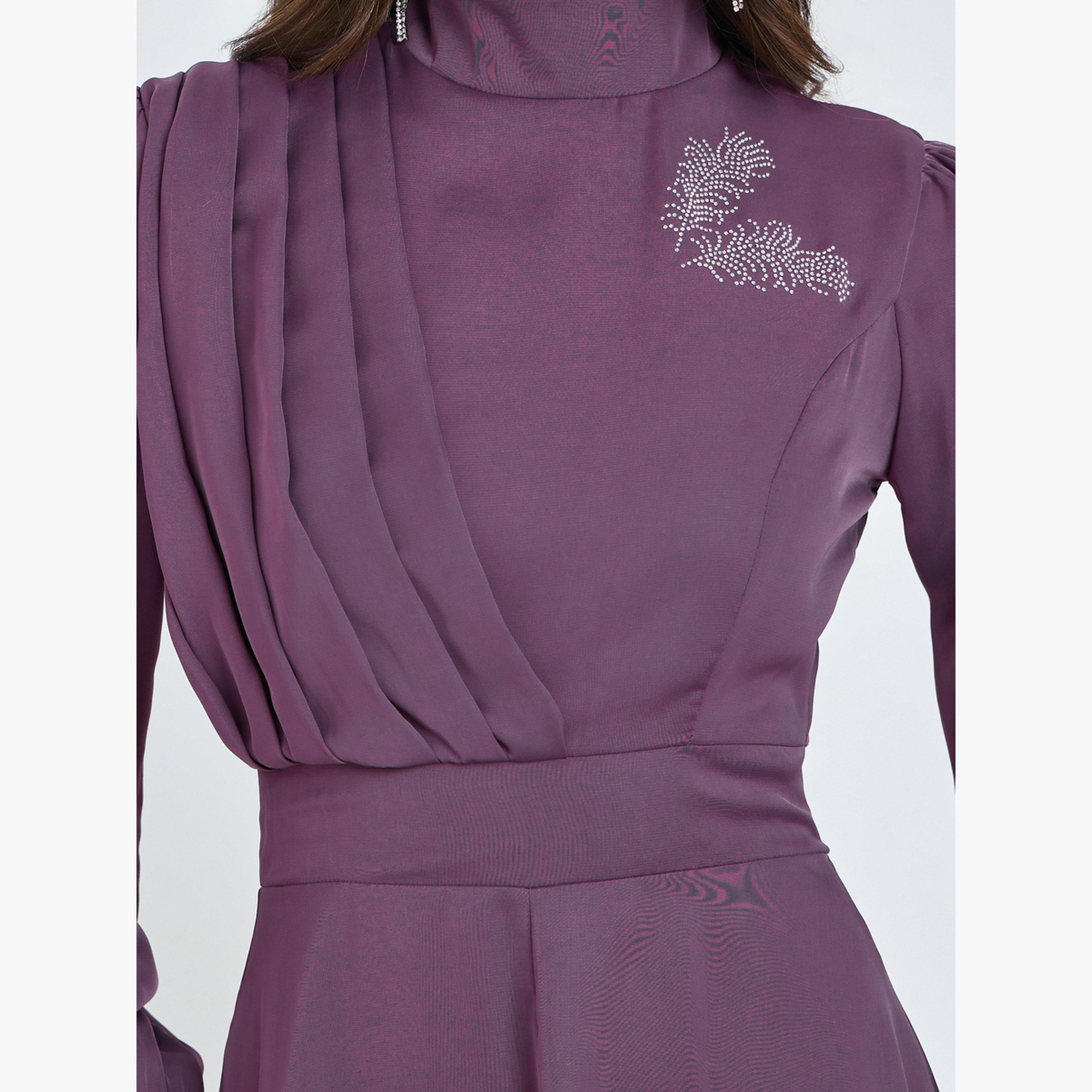 فستان طويل بحافة واسعة ومزين بأكمام بأساور-women-clothing-dresses-image-5
