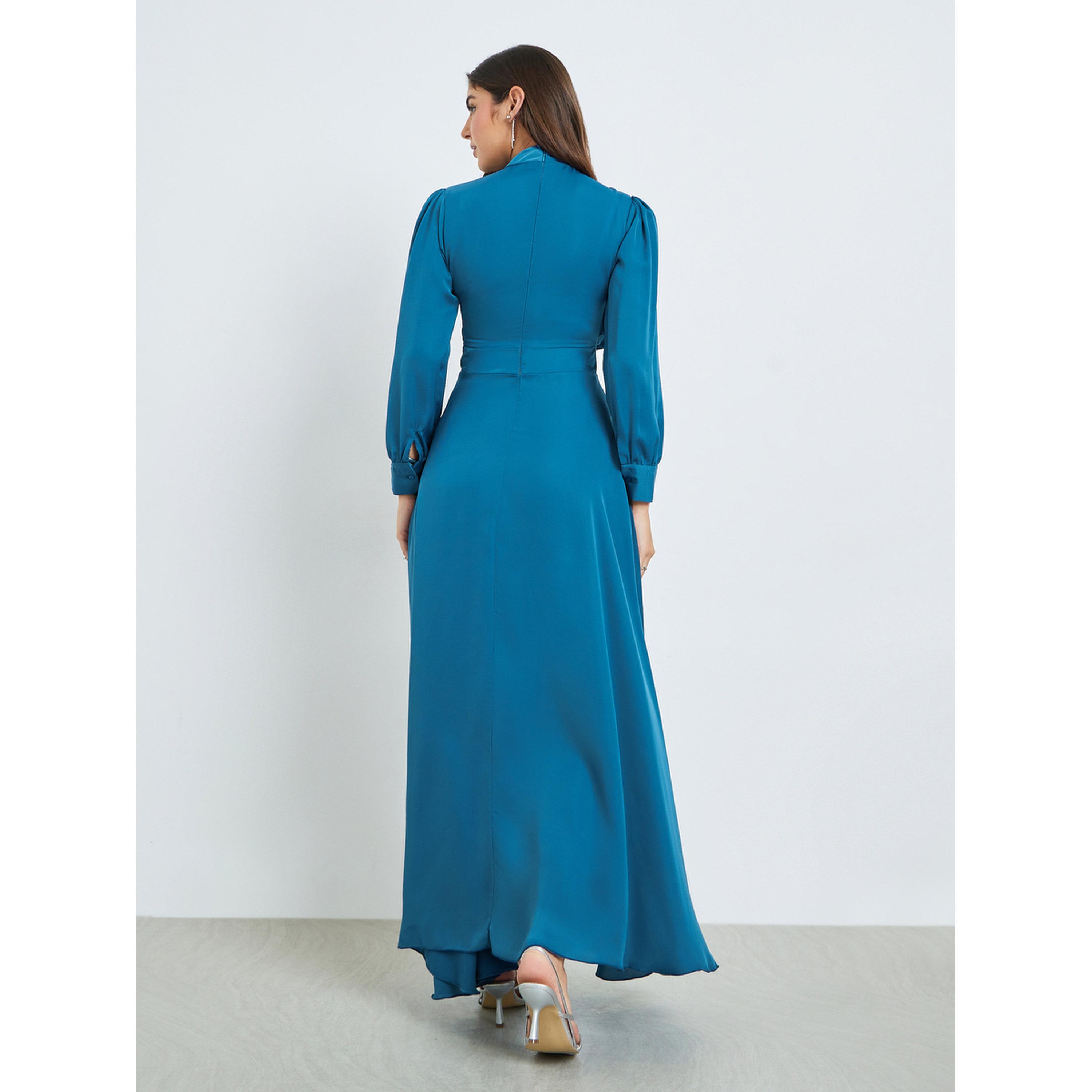 Styli Teal Embellished Cuff Sleeves Maxi Dress-women-clothing-dresses-image-4