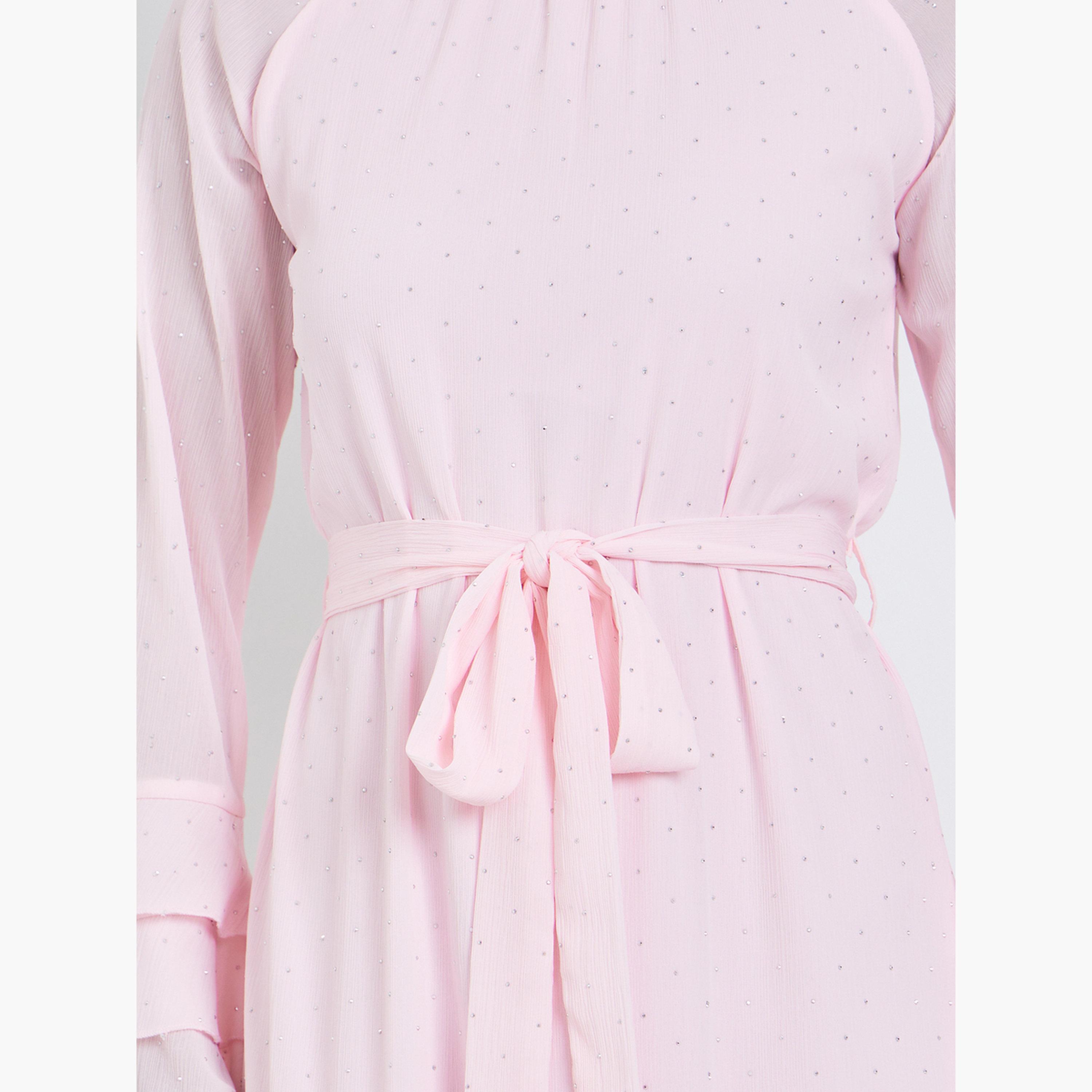 فستان طويل بأكمام كشكش وردي-women-clothing-dresses-image-5