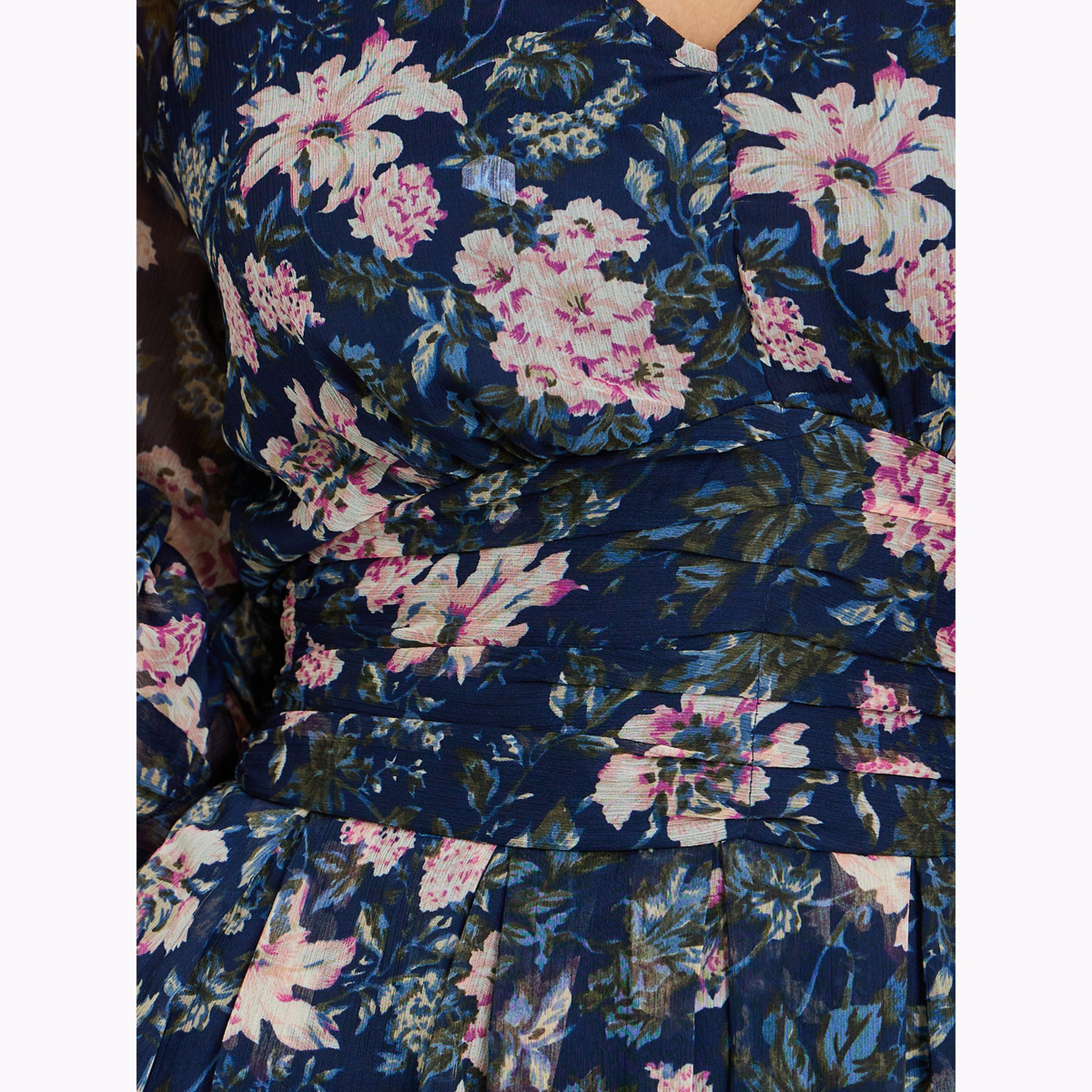 Styli Navy Floral Midi Dress with Long Sleeves-women-clothing-dresses-image-5