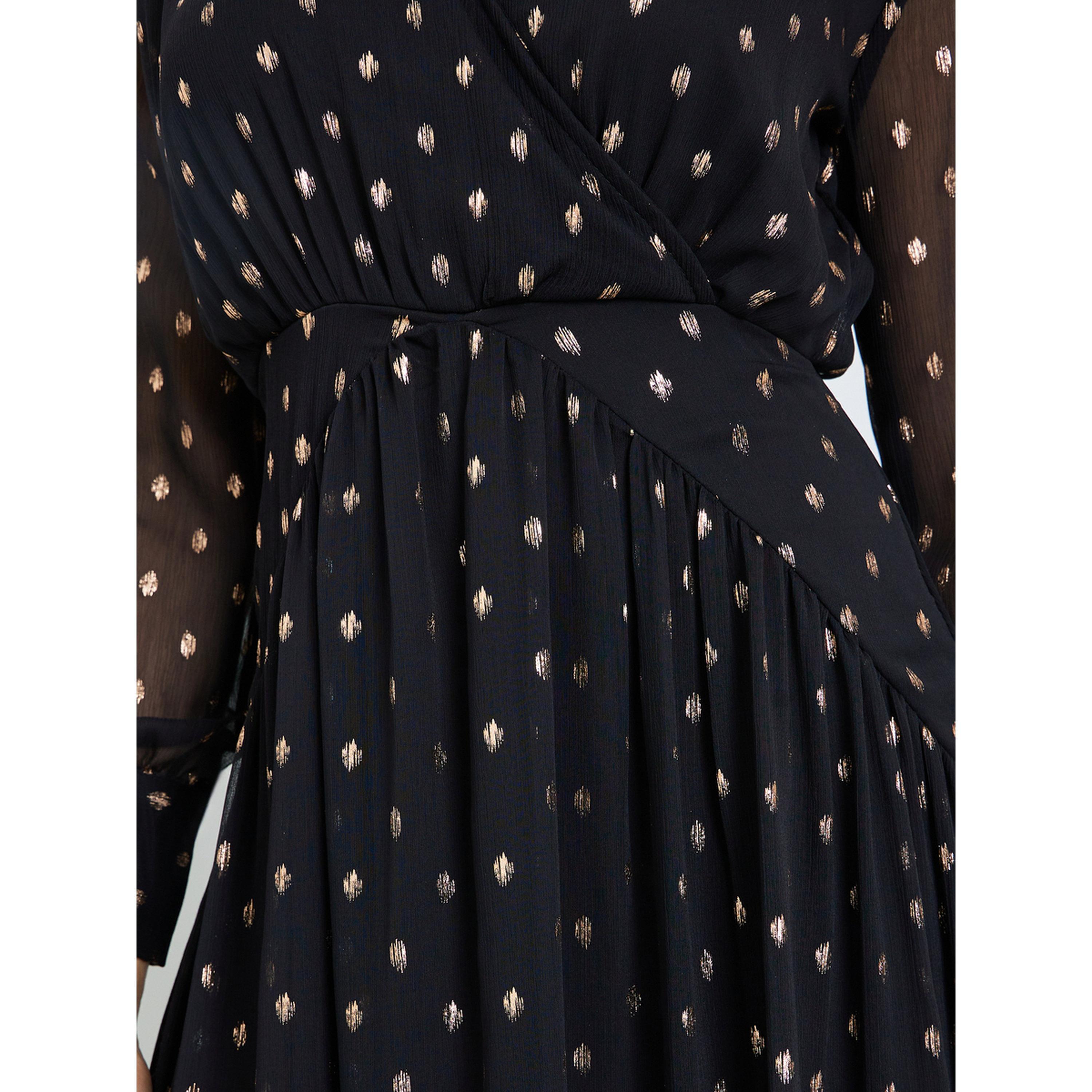 فستان طويل نسائي واسع بحافة واسعة وطبعة رقائق ذهبية-women-clothing-dresses-image-5