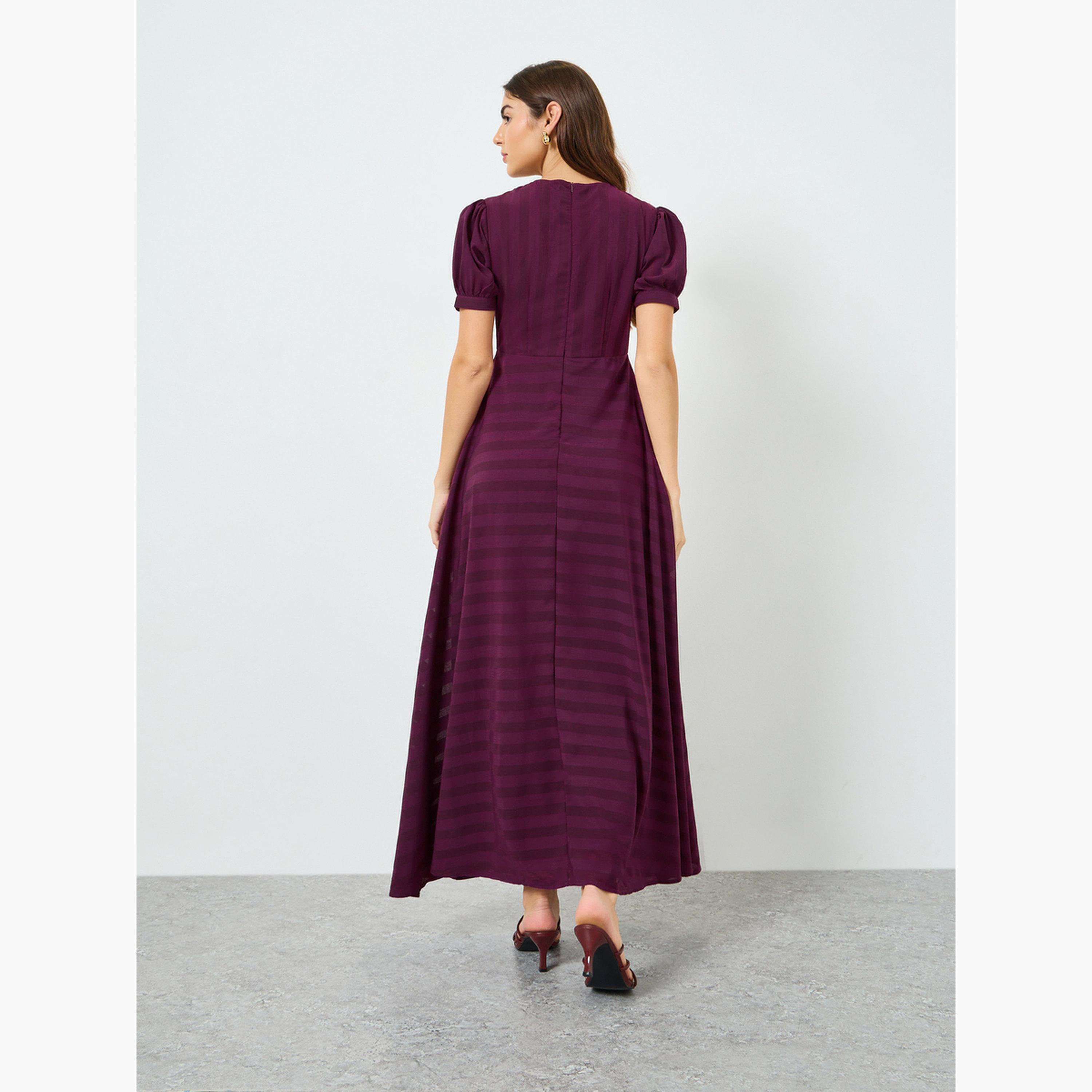 Styli Women Magenta Self-Design Maxi Dress-women-clothing-dresses-image-3
