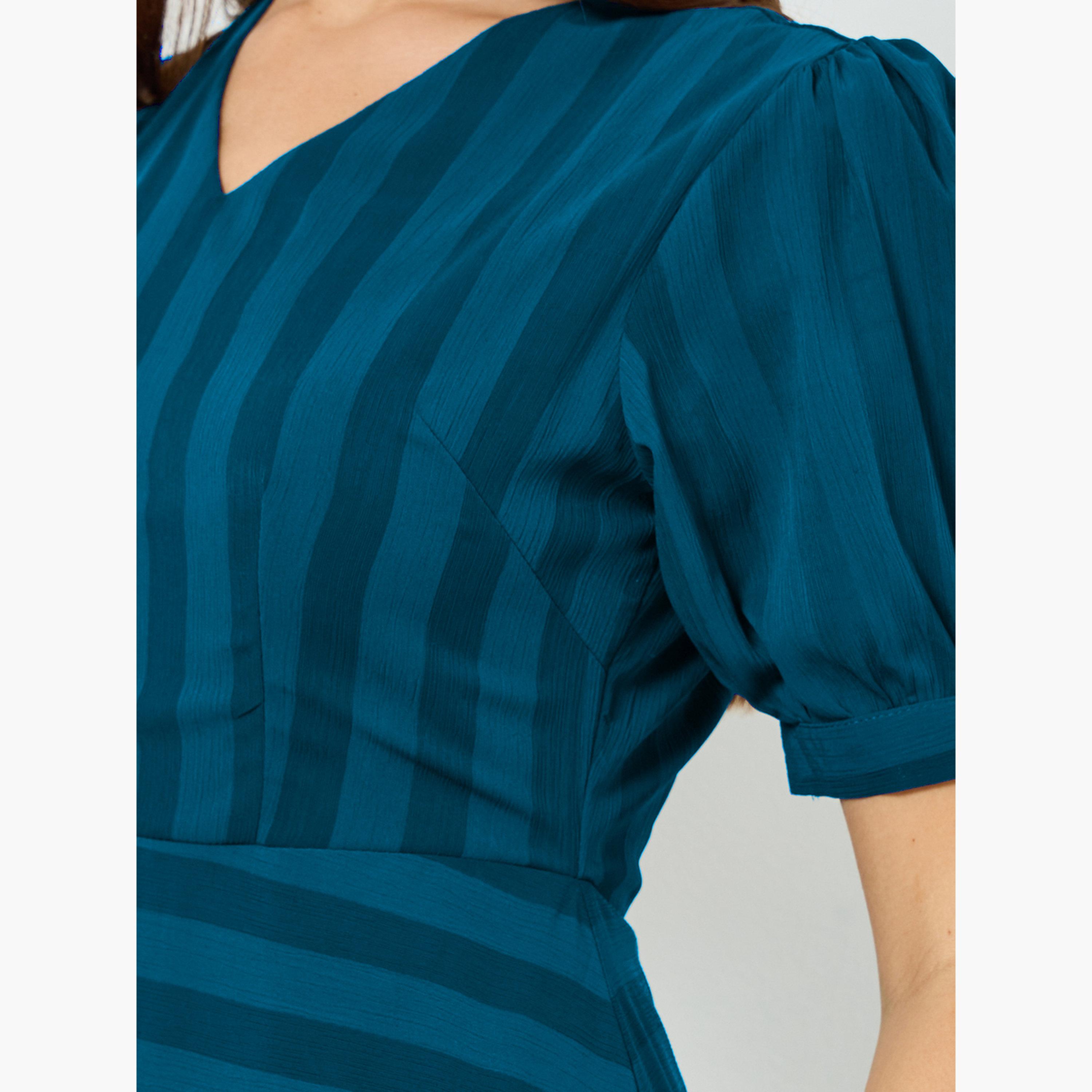 Styli Women Teal Self-Design Maxi Dress-women-clothing-dresses-image-5