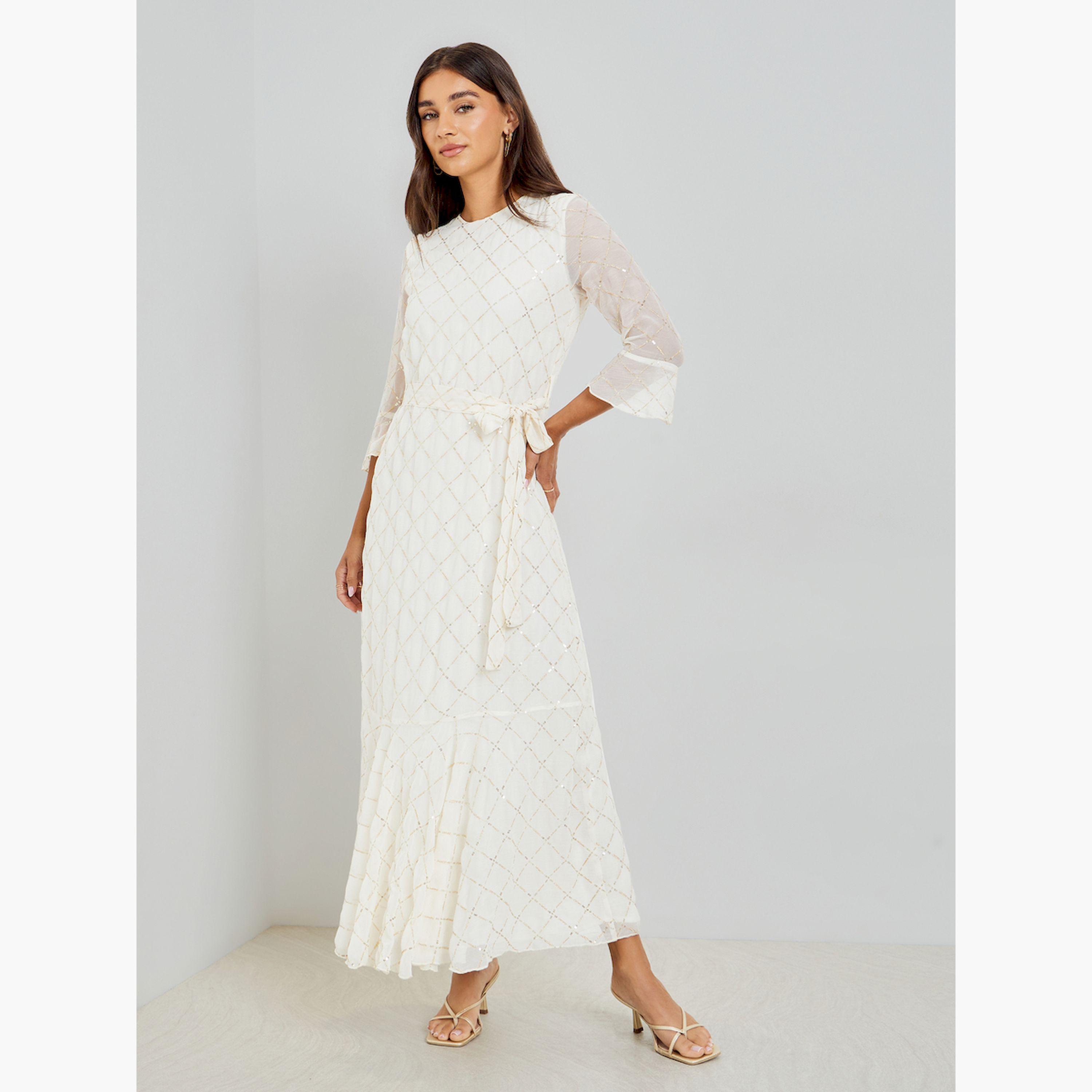 فستان طويل بالترتر بأكمام 3/4-women-clothing-dresses-image-3