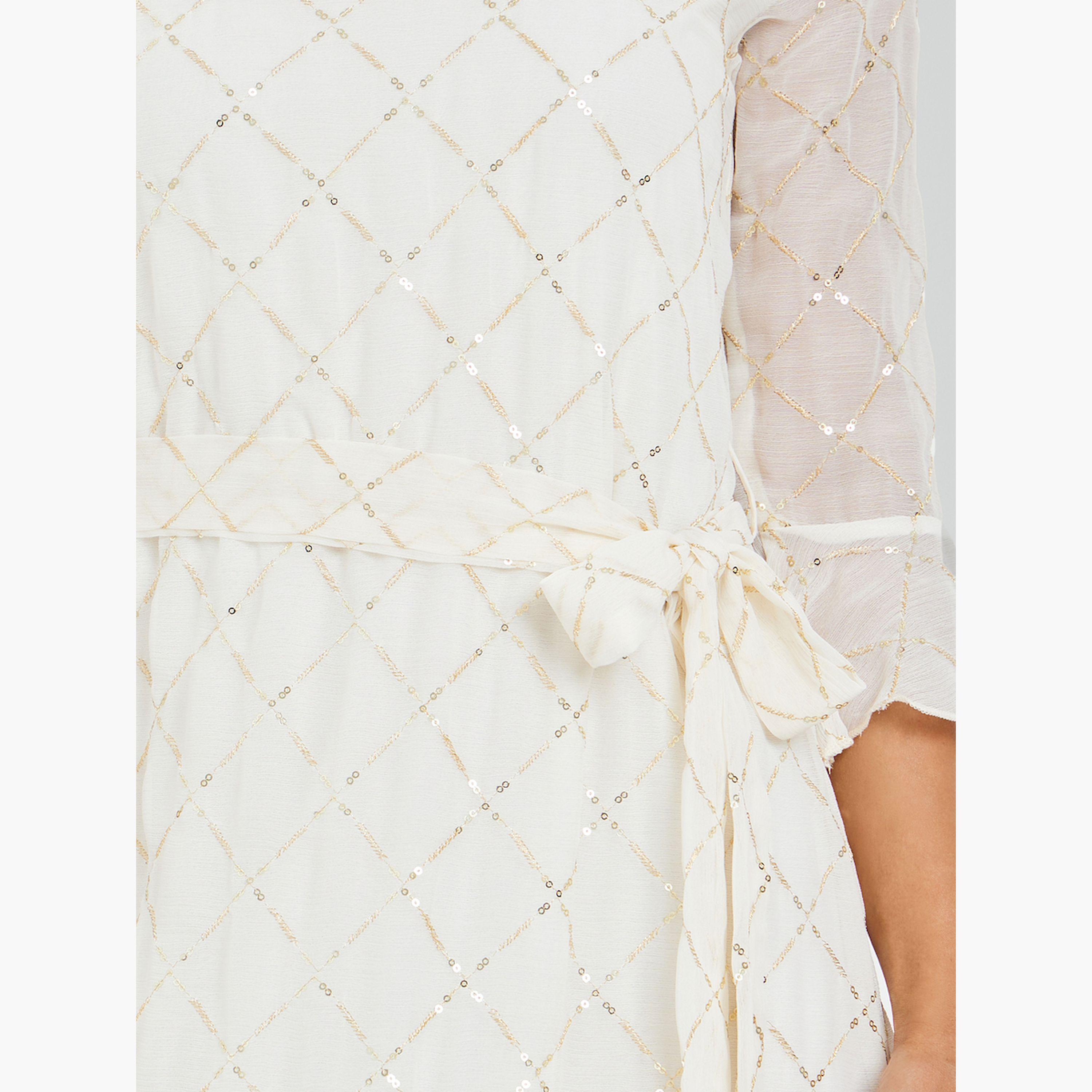 Styli Off White Sequin Maxi Dress with 3/4 Sleeves-women-clothing-dresses-image-4