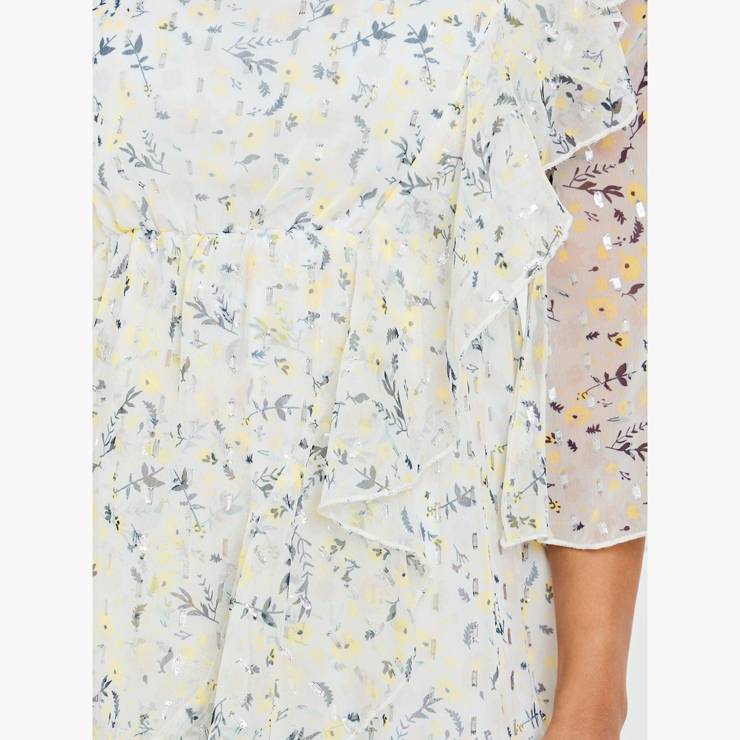 Styli Women Off White Floral Print Midi Dress with 3/4 Sleeves-women-clothing-dresses-image-4