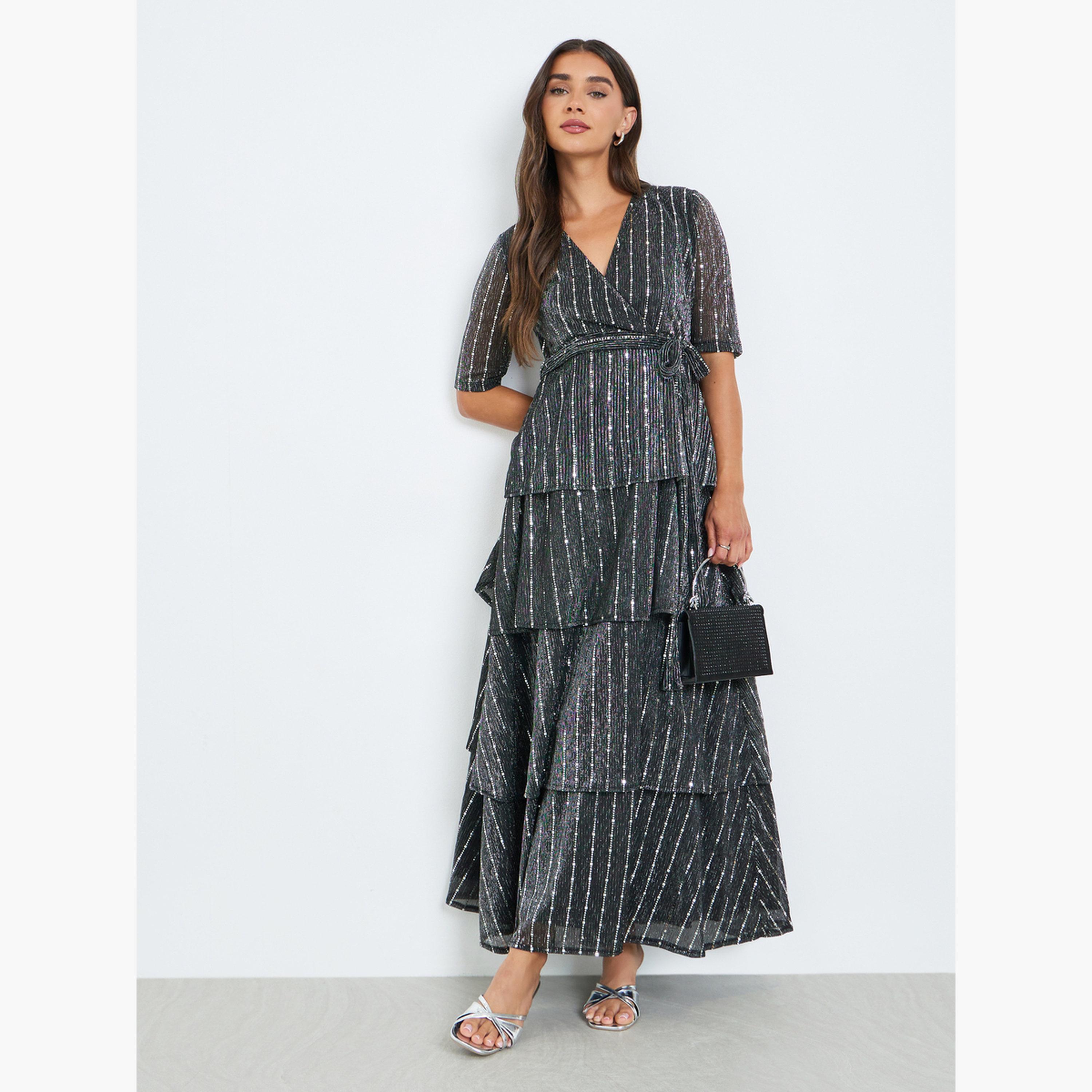 فستان طويل طبقات من الترتر أسود-women-clothing-dresses-image-2