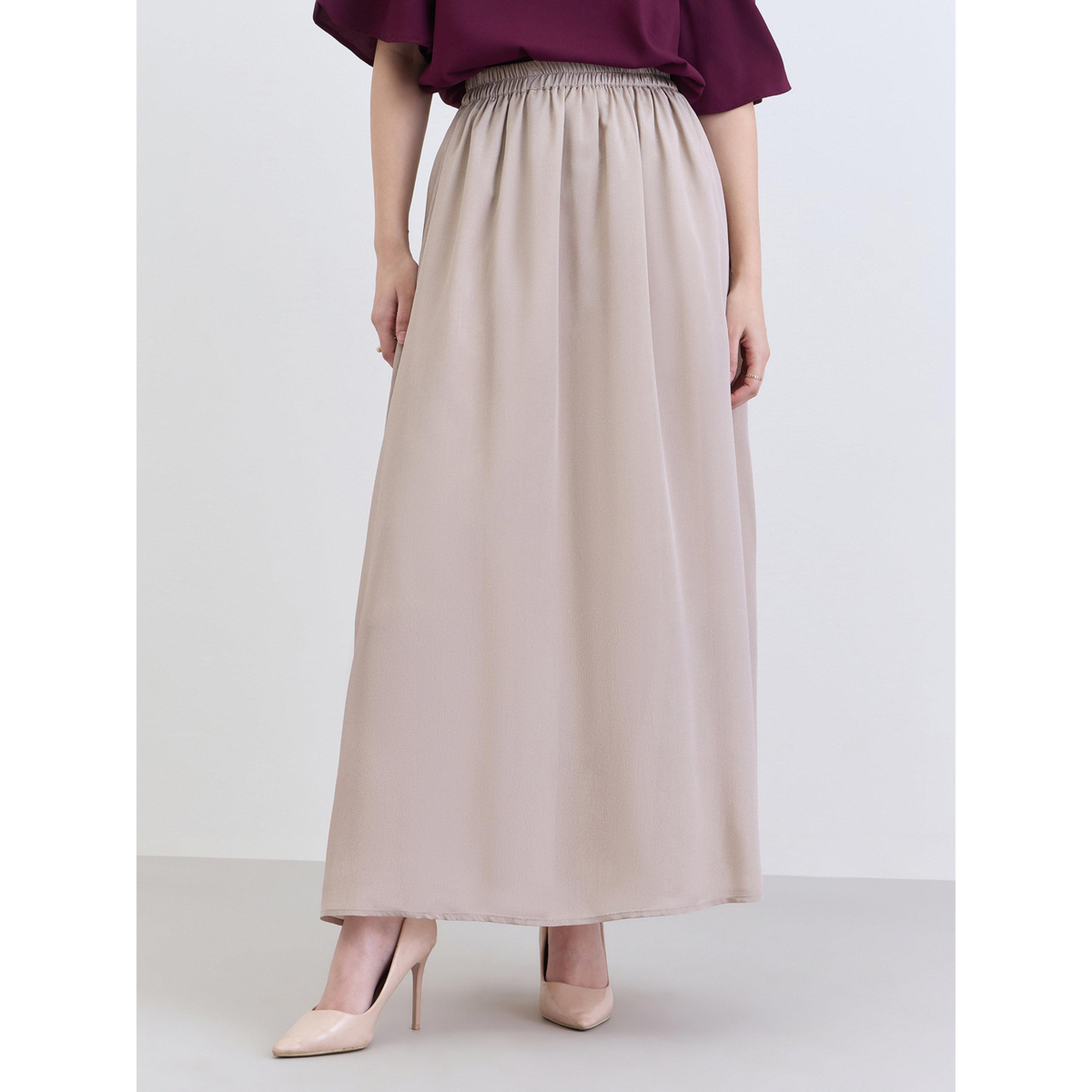 Styli Beige Solid A-Line Maxi Skirt-women-clothing-bottoms-skirts-image-1