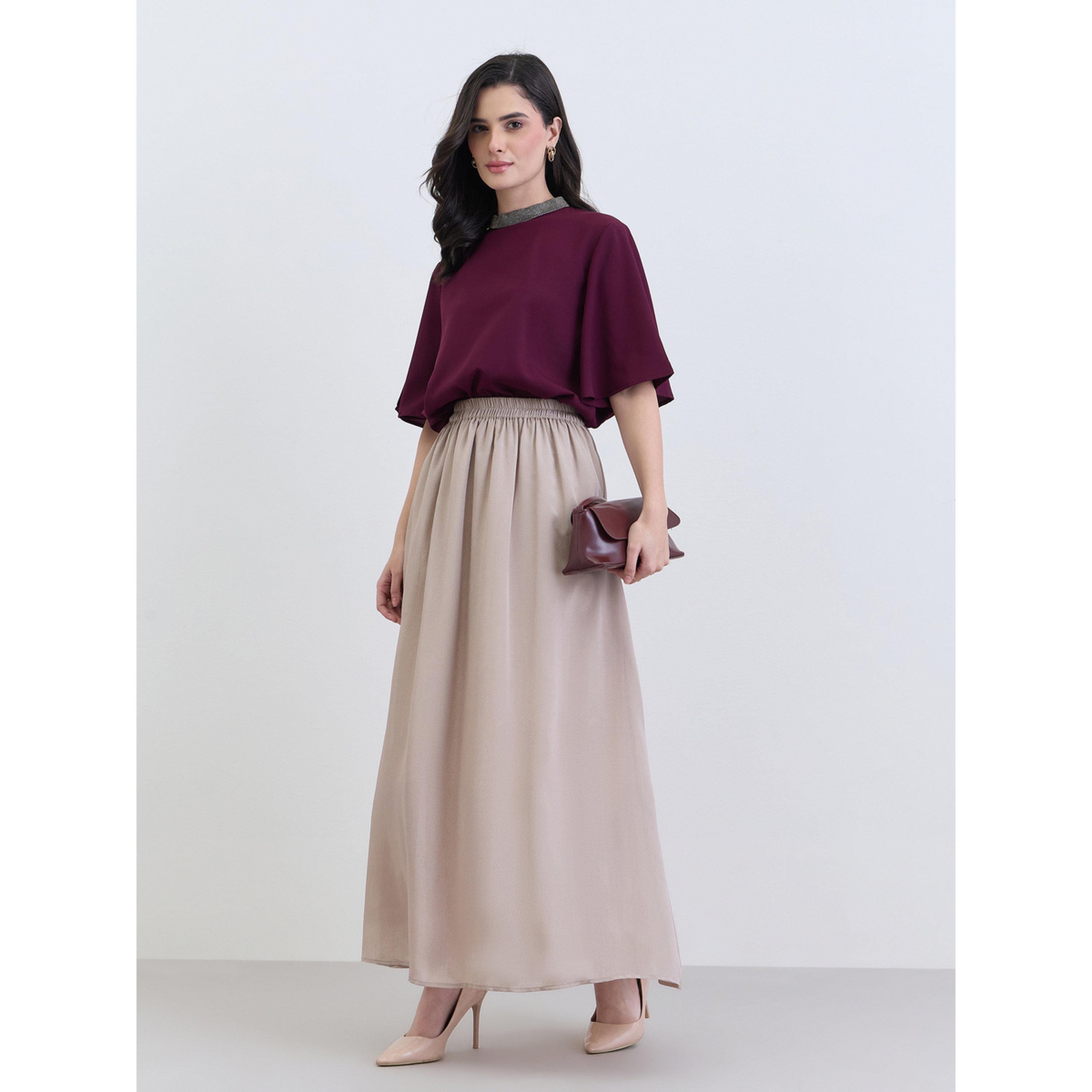 Styli Beige Solid A-Line Maxi Skirt-women-clothing-bottoms-skirts-image-2