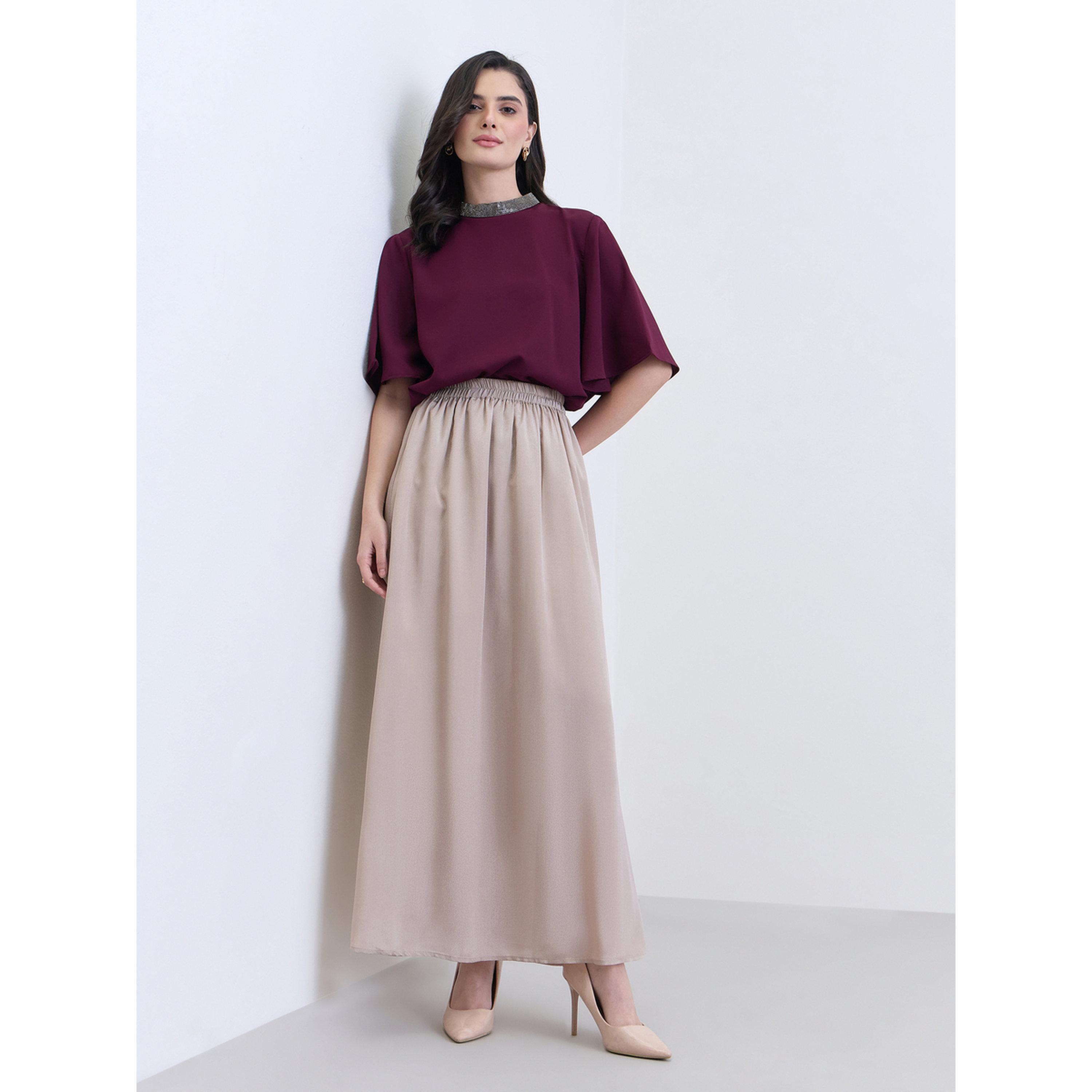 Styli Beige Solid A-Line Maxi Skirt-women-clothing-bottoms-skirts-image-3