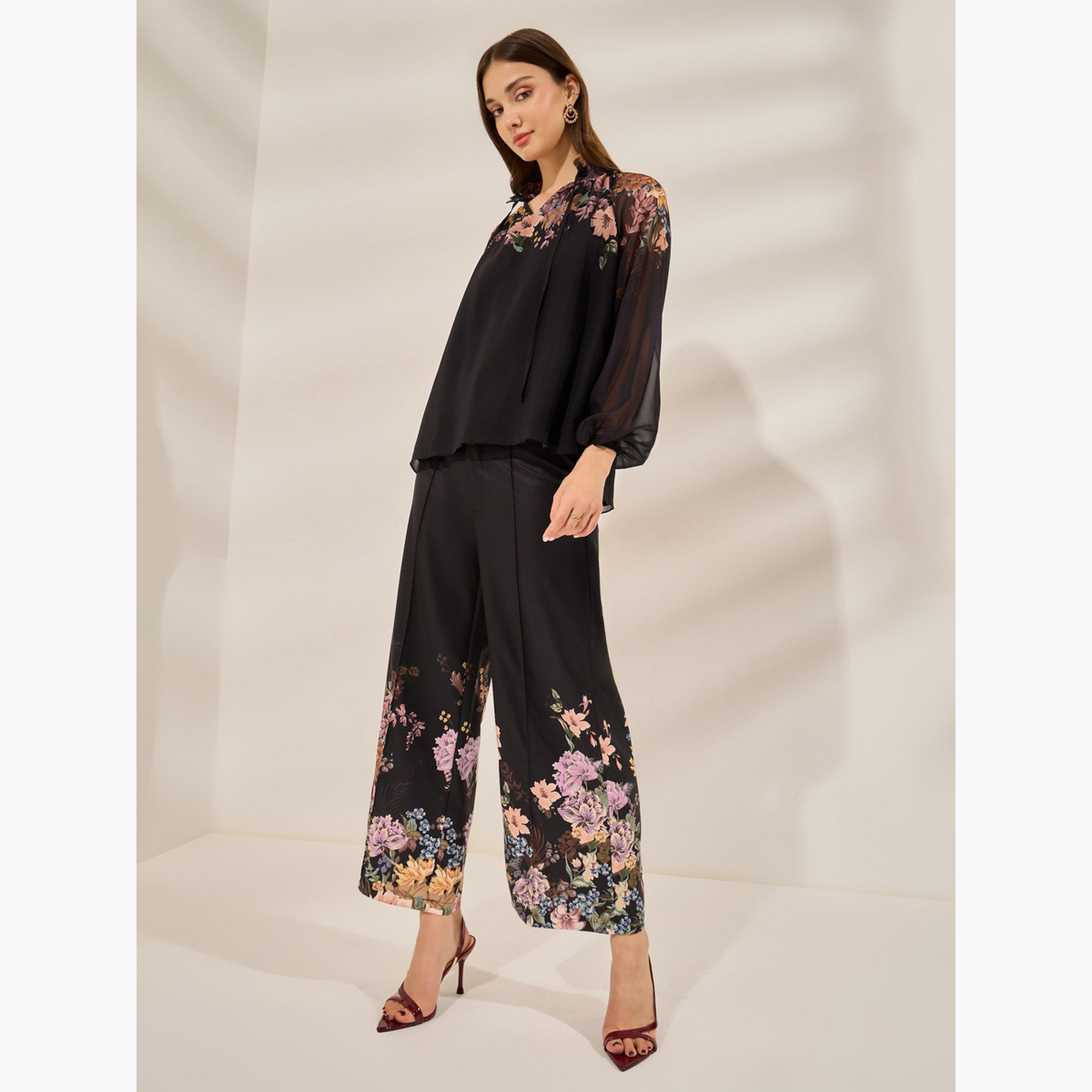 ستايلي - بلوزة سوداء بطبعة زهور بأكمام طويلة-women-clothing-shirtsandblouses-blouses-image-2