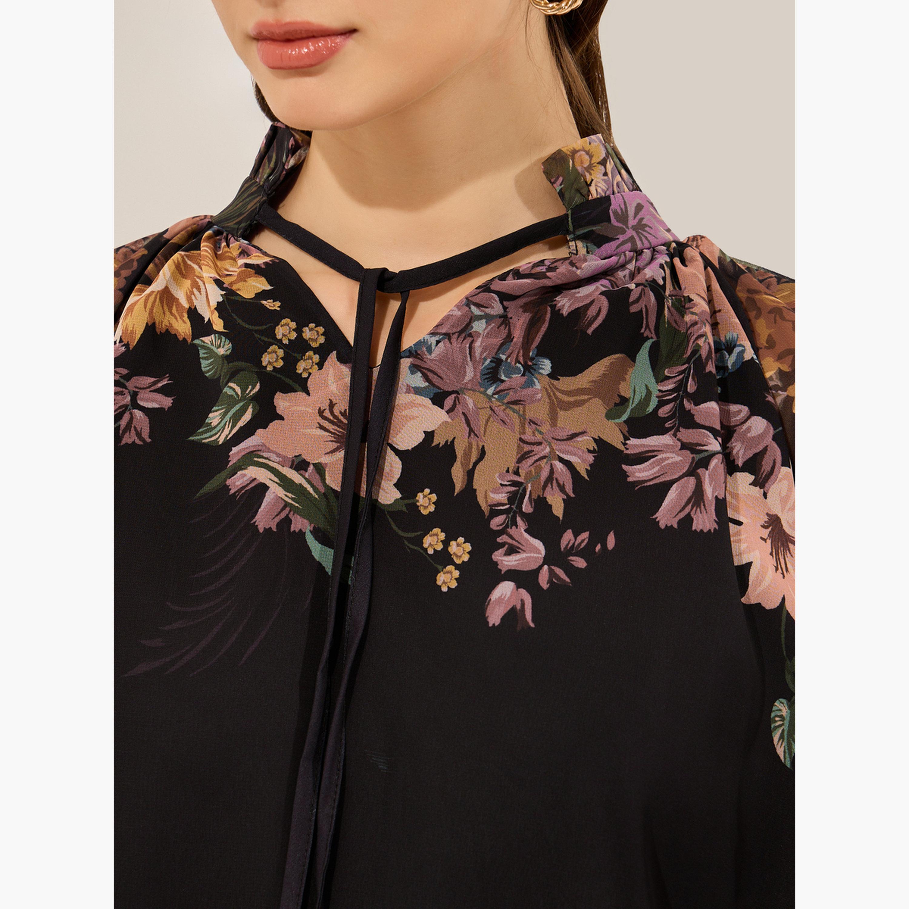 ستايلي - بلوزة سوداء بطبعة زهور بأكمام طويلة-women-clothing-shirtsandblouses-blouses-image-4