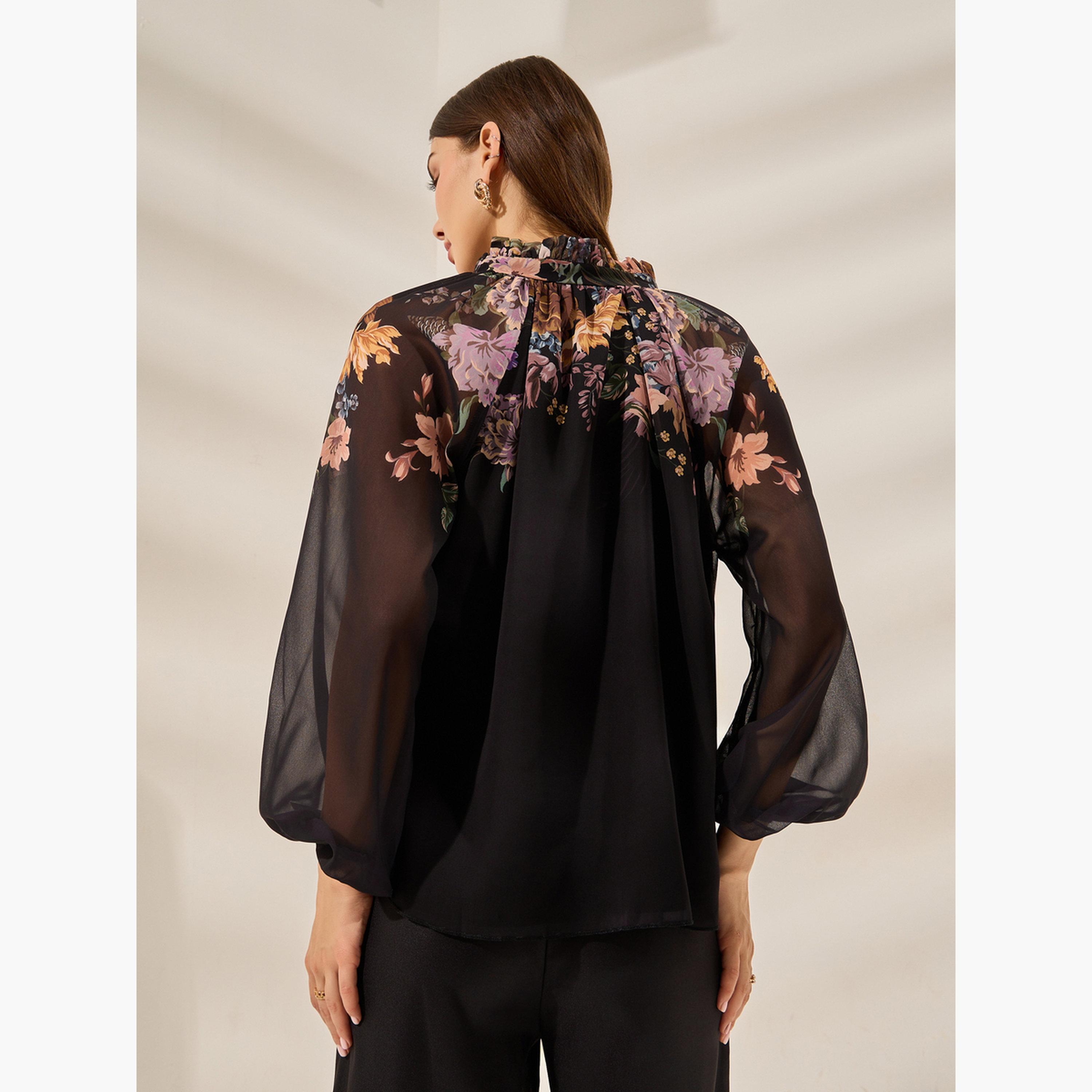 Styli Black Floral Print Long Sleeve Top-women-clothing-shirtsandblouses-blouses-image-5