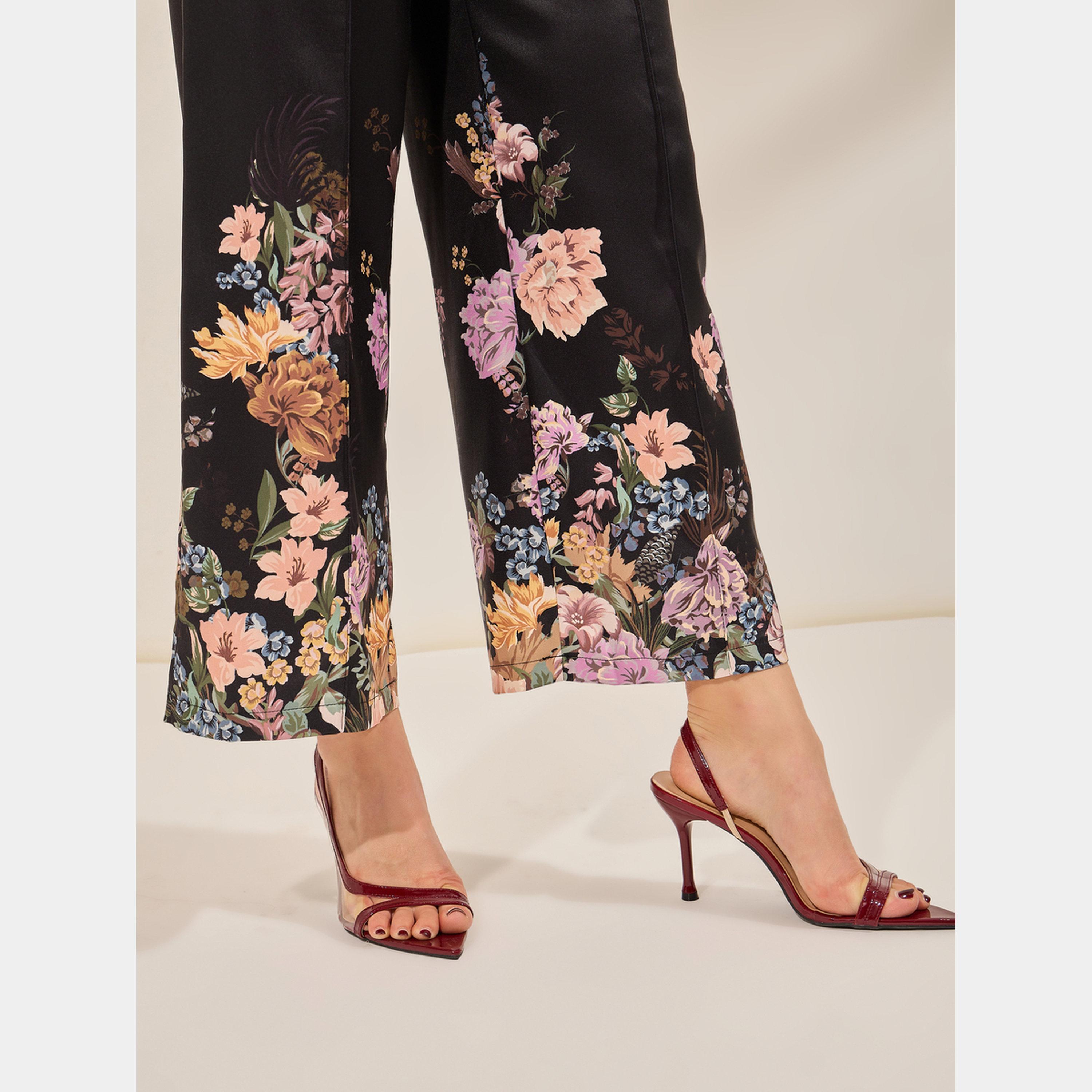 Styli Black Wide Leg Trousers with Floral Hem-women-clothing-bottoms-trousers-image-4