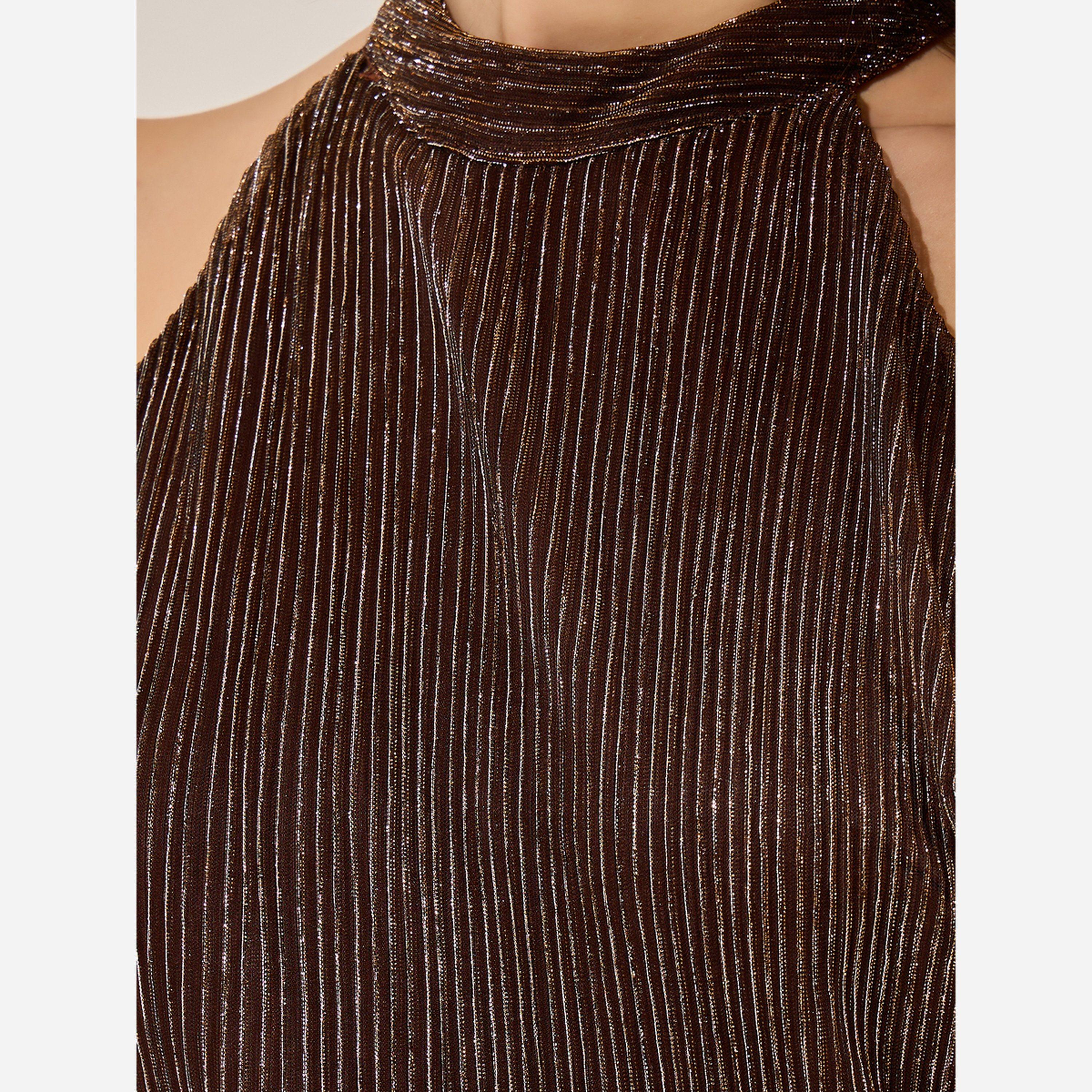 ستايلي - فستان متوسط الطول لون بني لامع بدون أكمام متعدد الطبقات-women-clothing-dresses-image-5