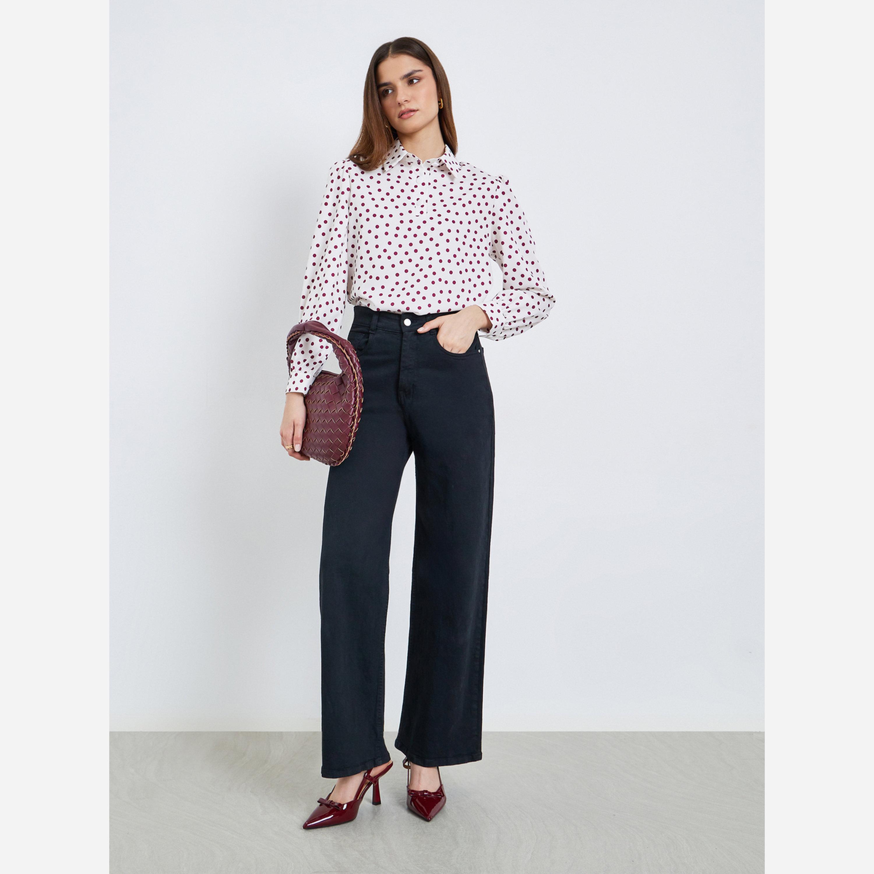 ستايلي - قميص نسائي أكمام طويلة منقط لون أبيض فاتح-women-clothing-shirtsandblouses-blouses-image-2
