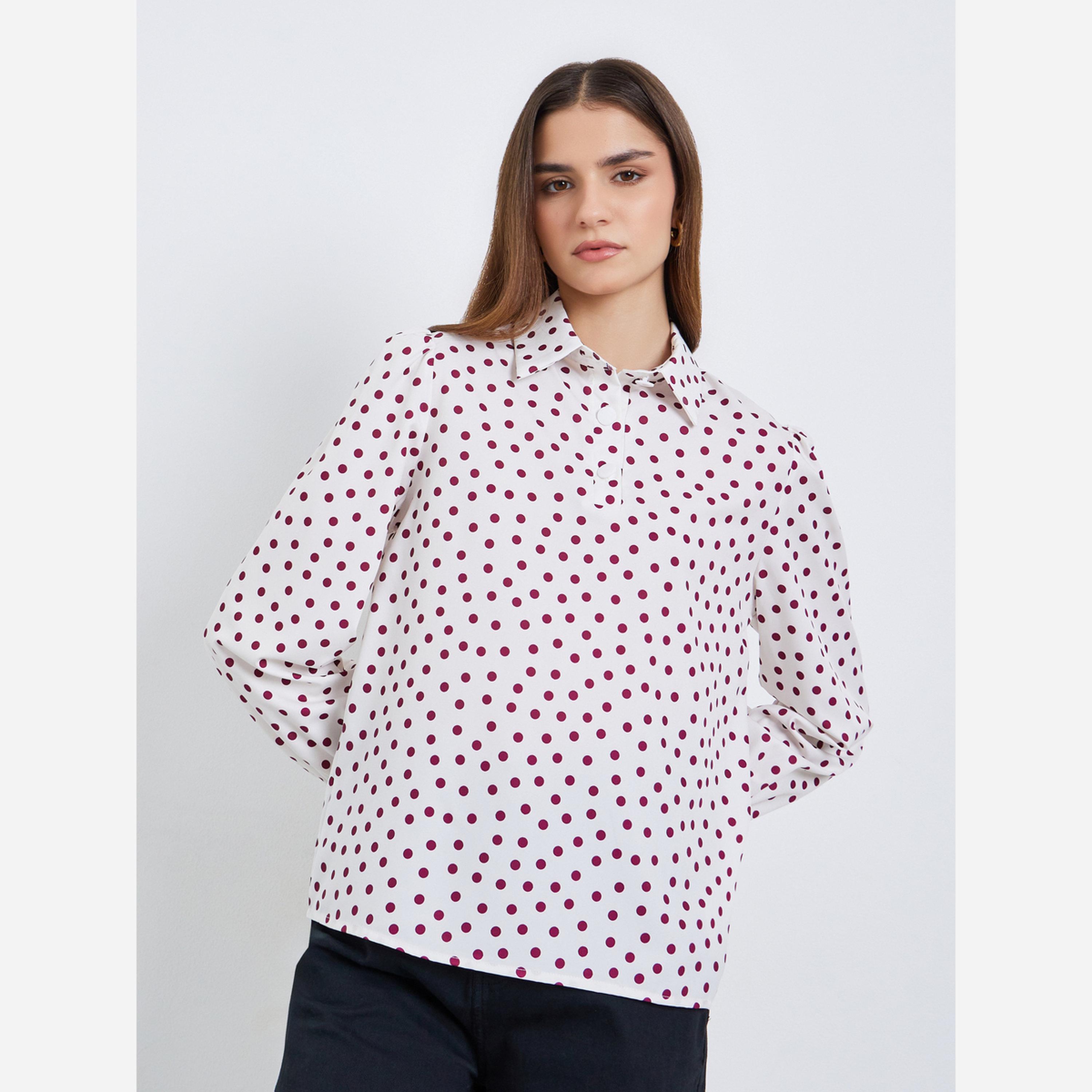 ستايلي - قميص نسائي أكمام طويلة منقط لون أبيض فاتح-women-clothing-shirtsandblouses-blouses-image-3