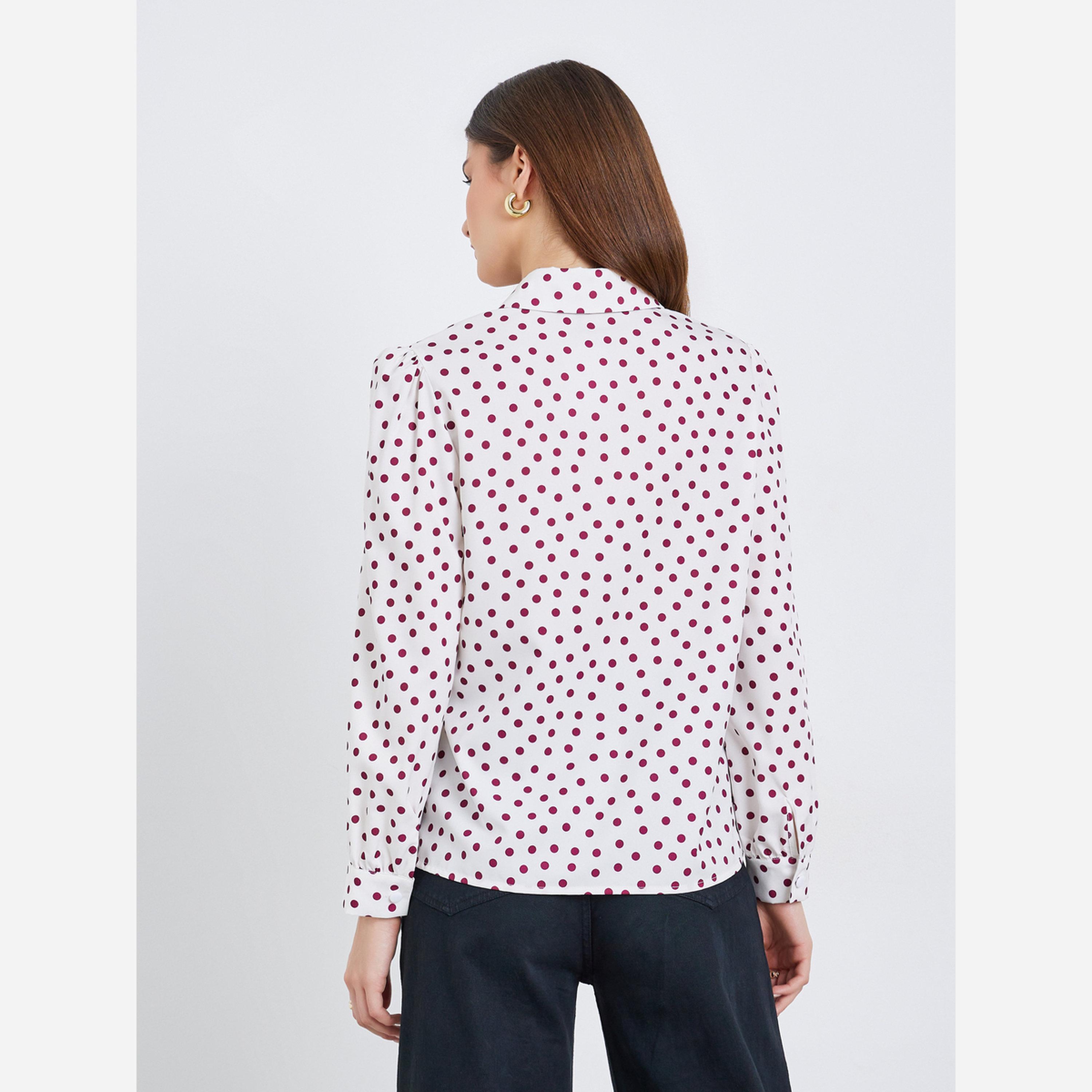 ستايلي - قميص نسائي أكمام طويلة منقط لون أبيض فاتح-women-clothing-shirtsandblouses-blouses-image-5