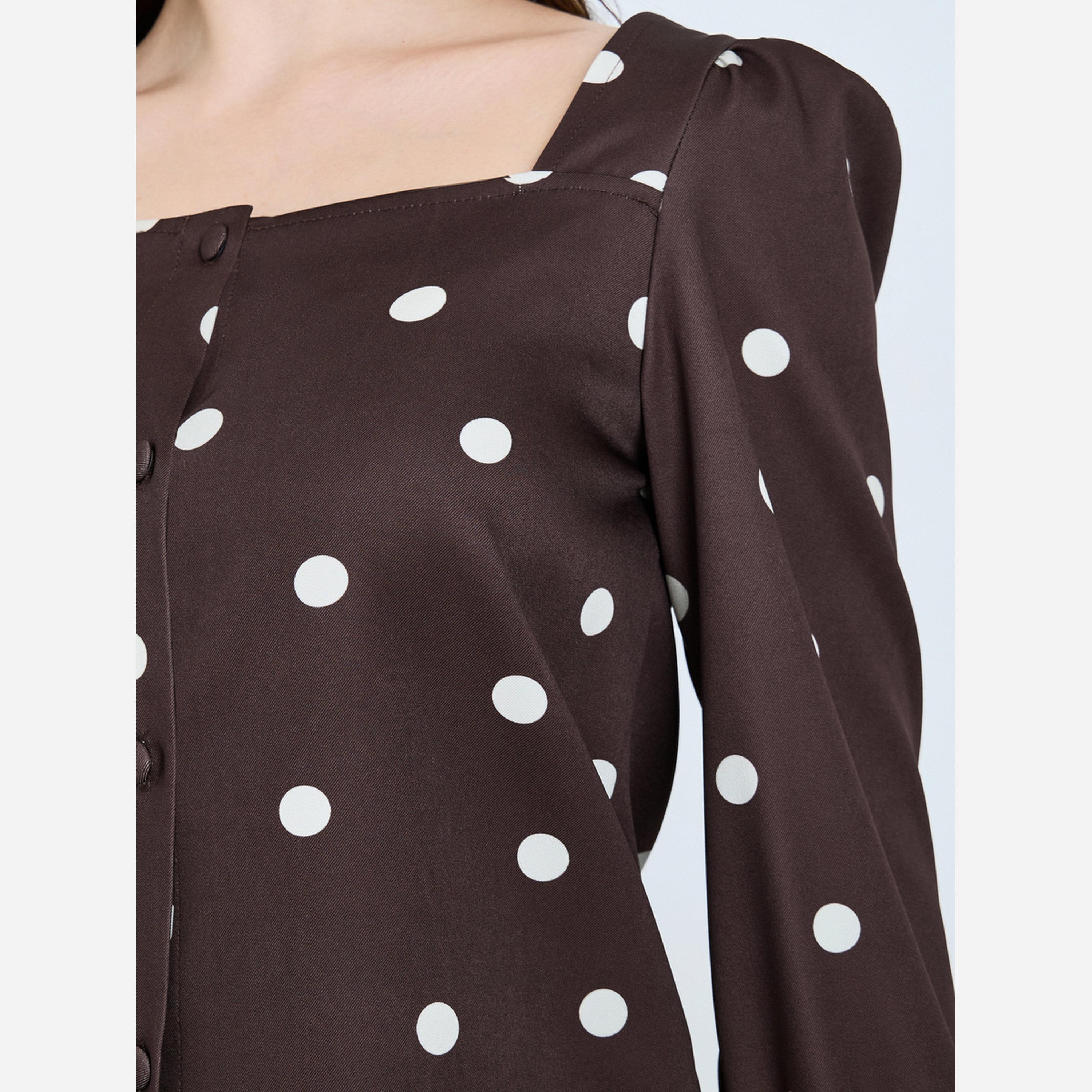 Styli Brown Polka Dot Print Square Neck Blouse-women-clothing-shirtsandblouses-blouses-image-3