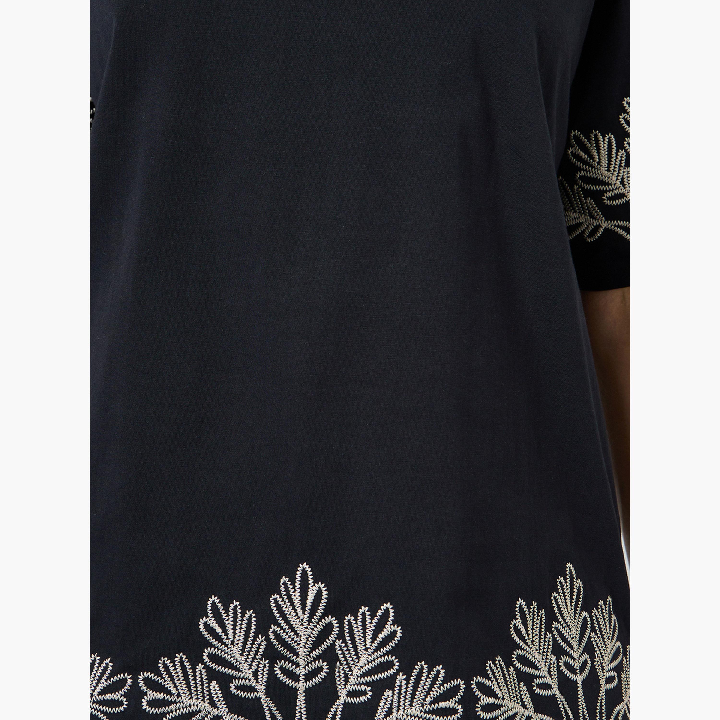Styli Women Black Embroidered Oversized T-Shirt-women-clothing-tshirts-image-3