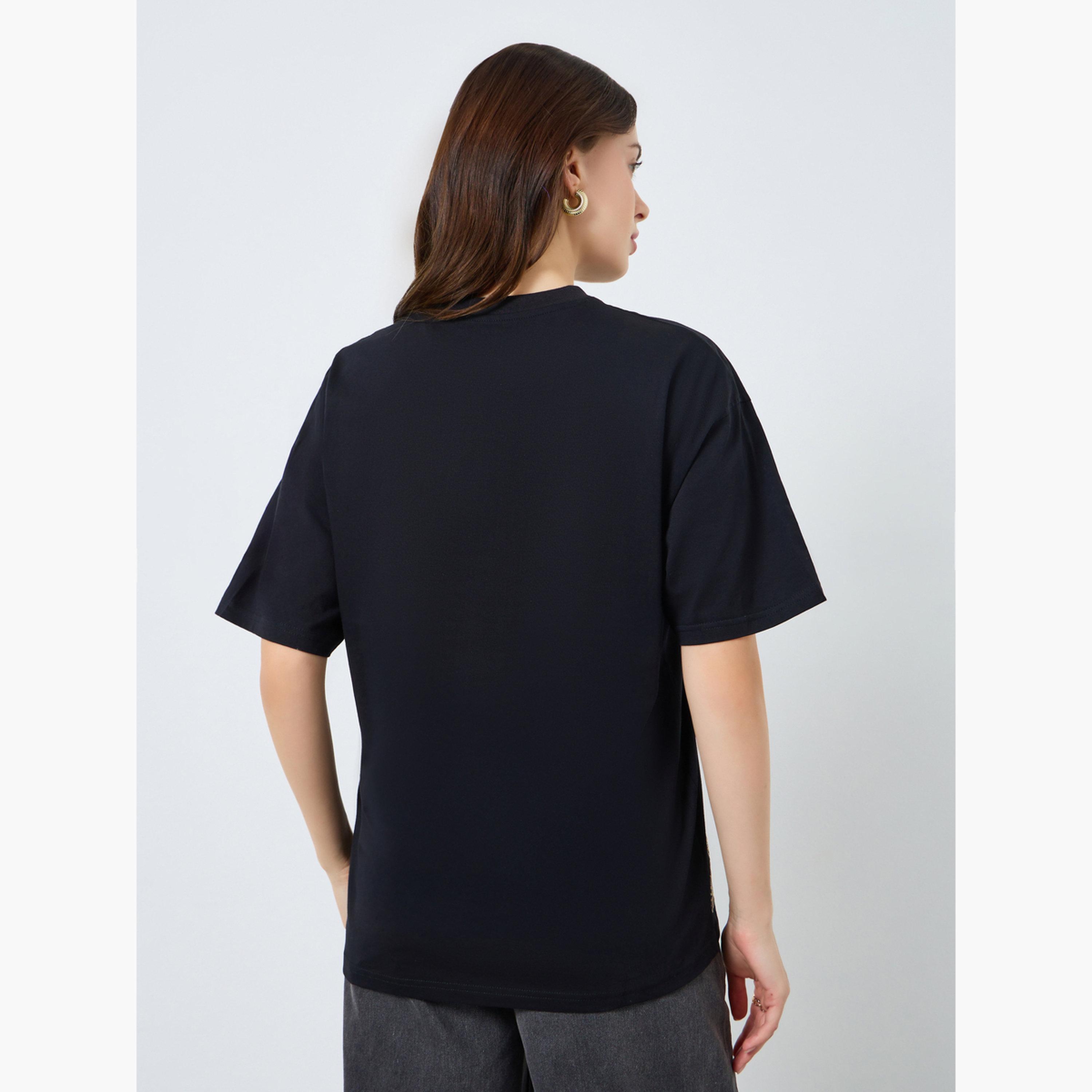 Styli Women Black Embroidered Oversized T-Shirt-women-clothing-tshirts-image-4
