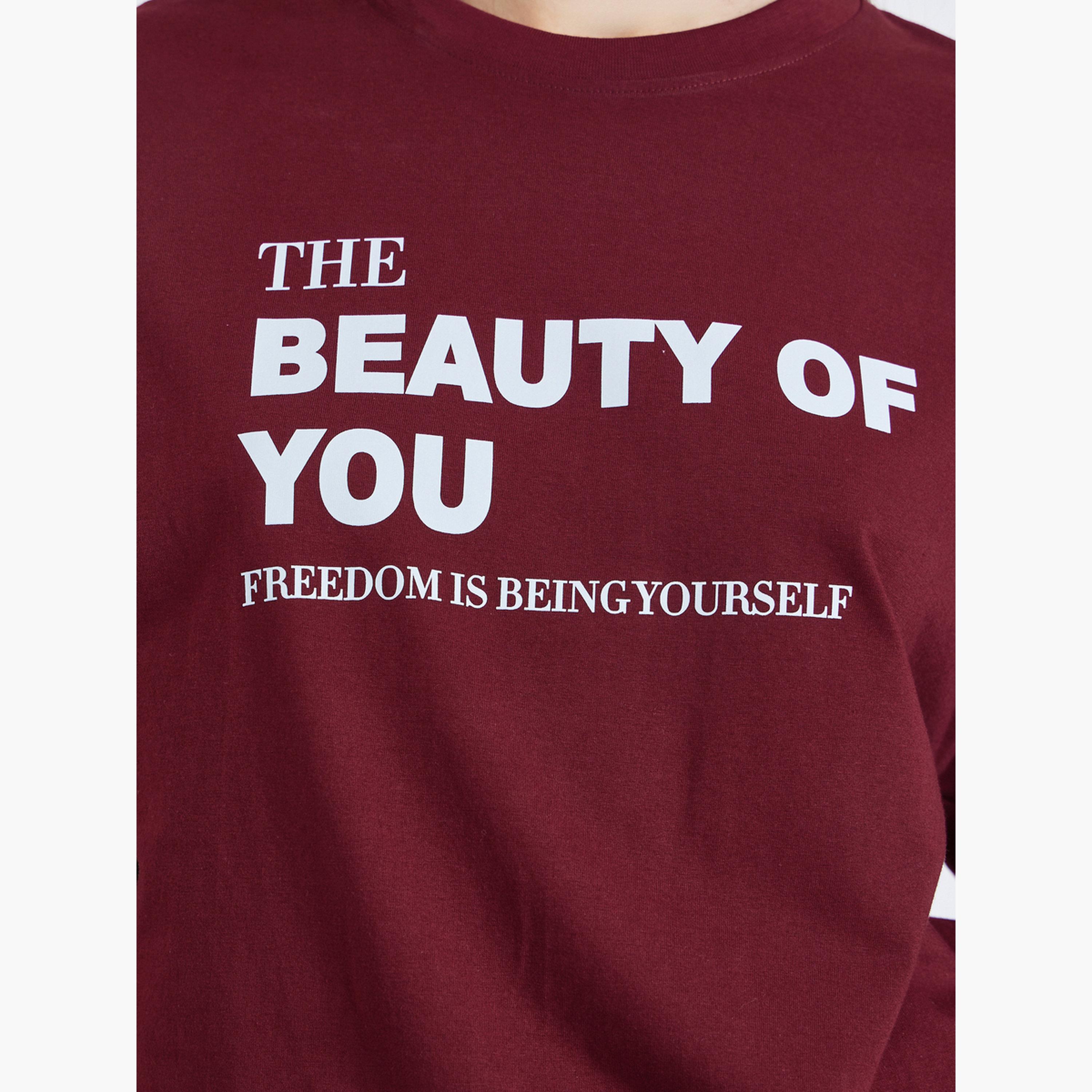Styli Women Burgundy Slogan Oversized T-Shirt-women-clothing-tshirts-image-4