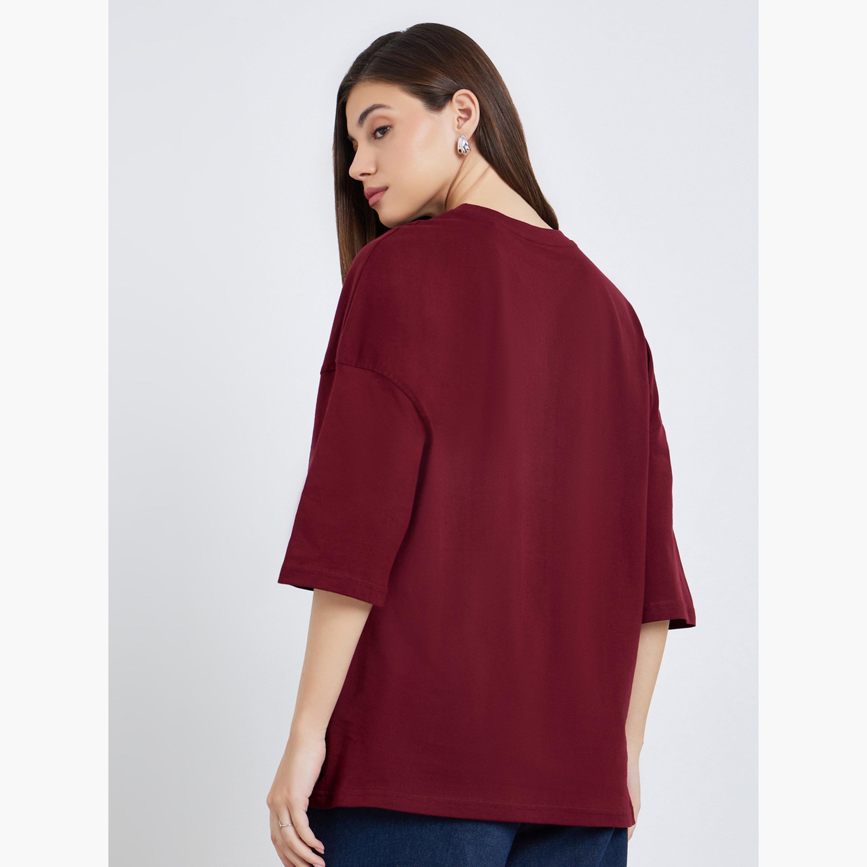Styli Women Burgundy Slogan Oversized T-Shirt-women-clothing-tshirts-image-5
