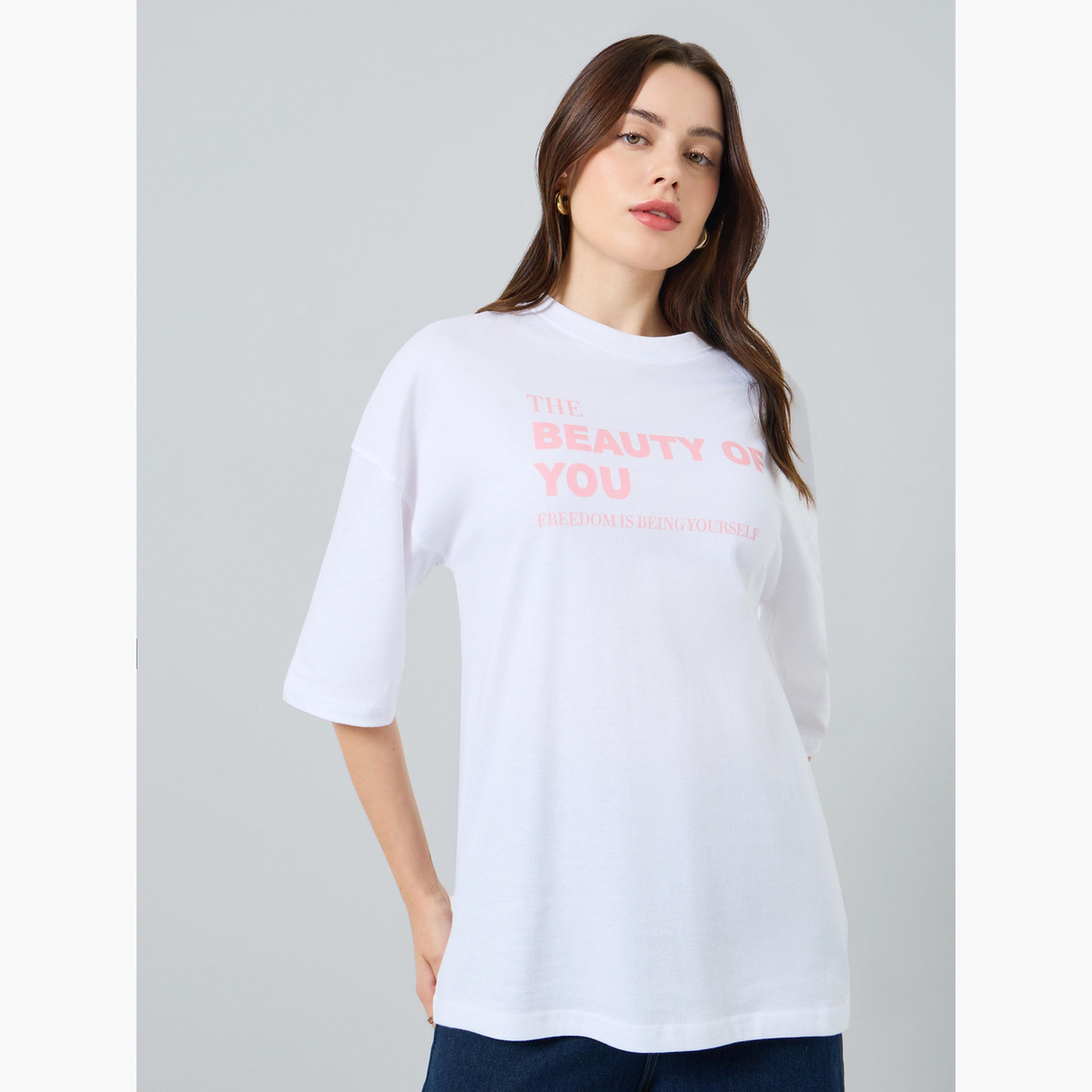 Styli Women White Slogan Print Oversized T-Shirt-women-clothing-tshirts-image-1