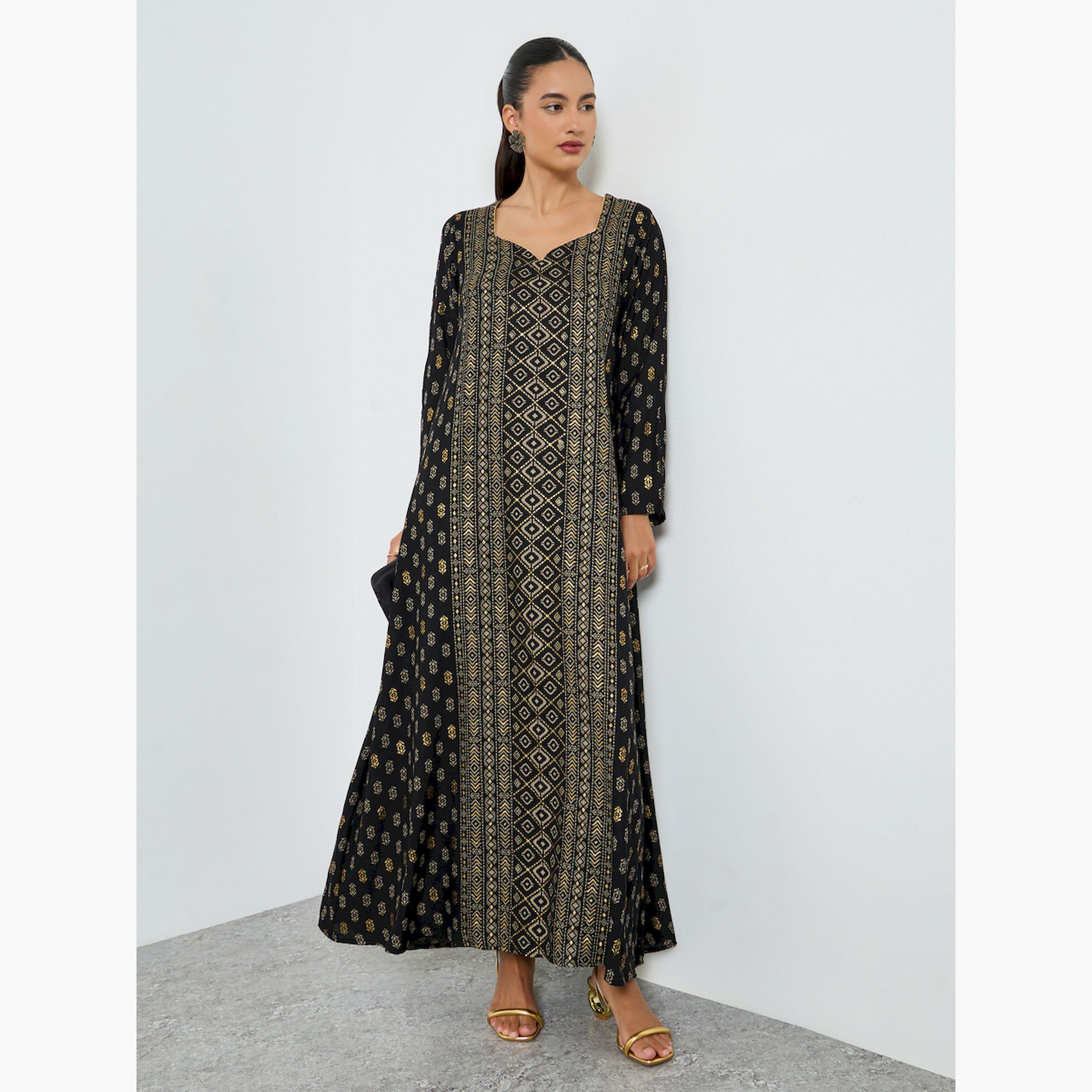 جلابية بحافة واسعة وطبعة فويل-women-arabicclothing-jalabiyas-image-3