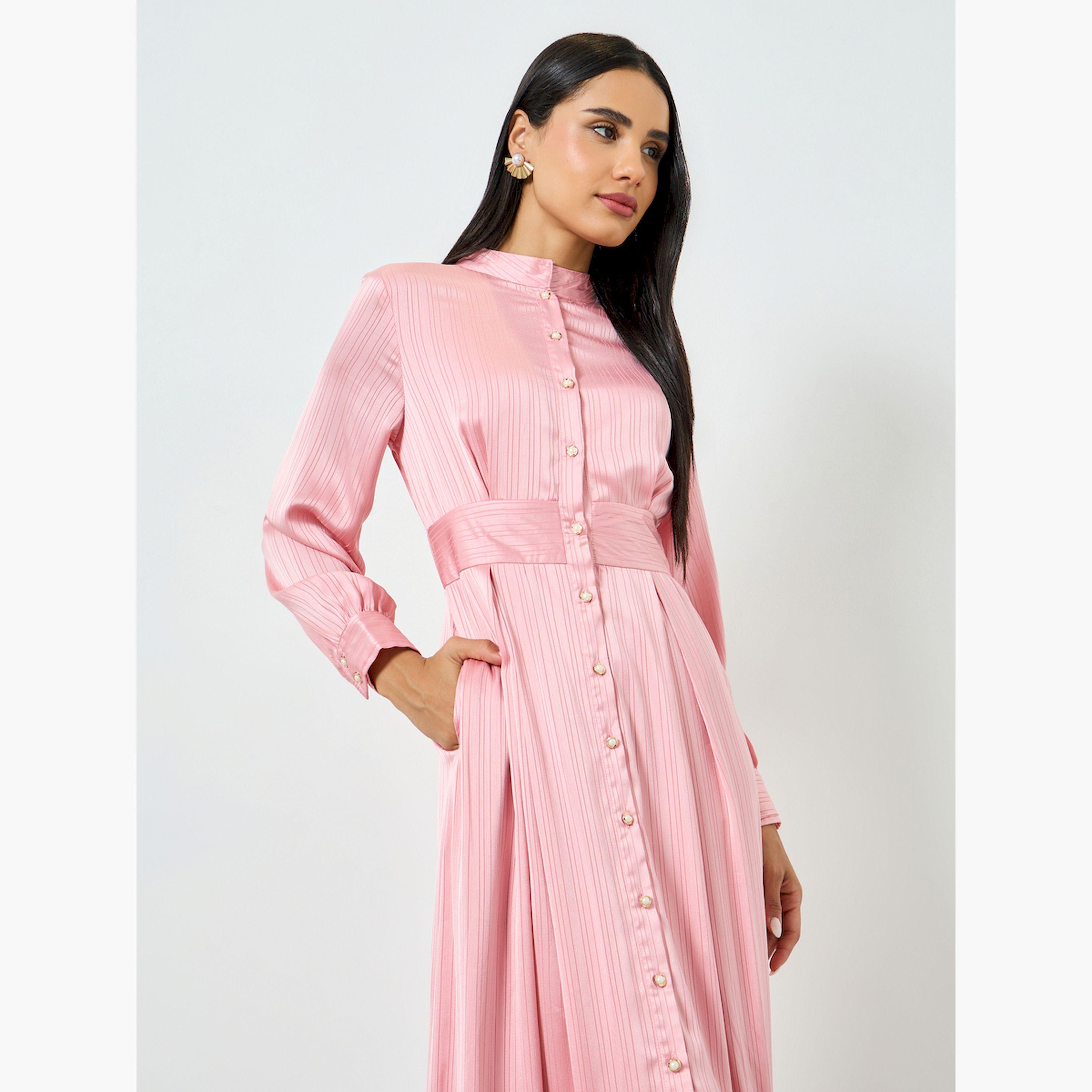 Styli Pink Long Sleeves Shirt Maxi Dress-women-clothing-dresses-image-2