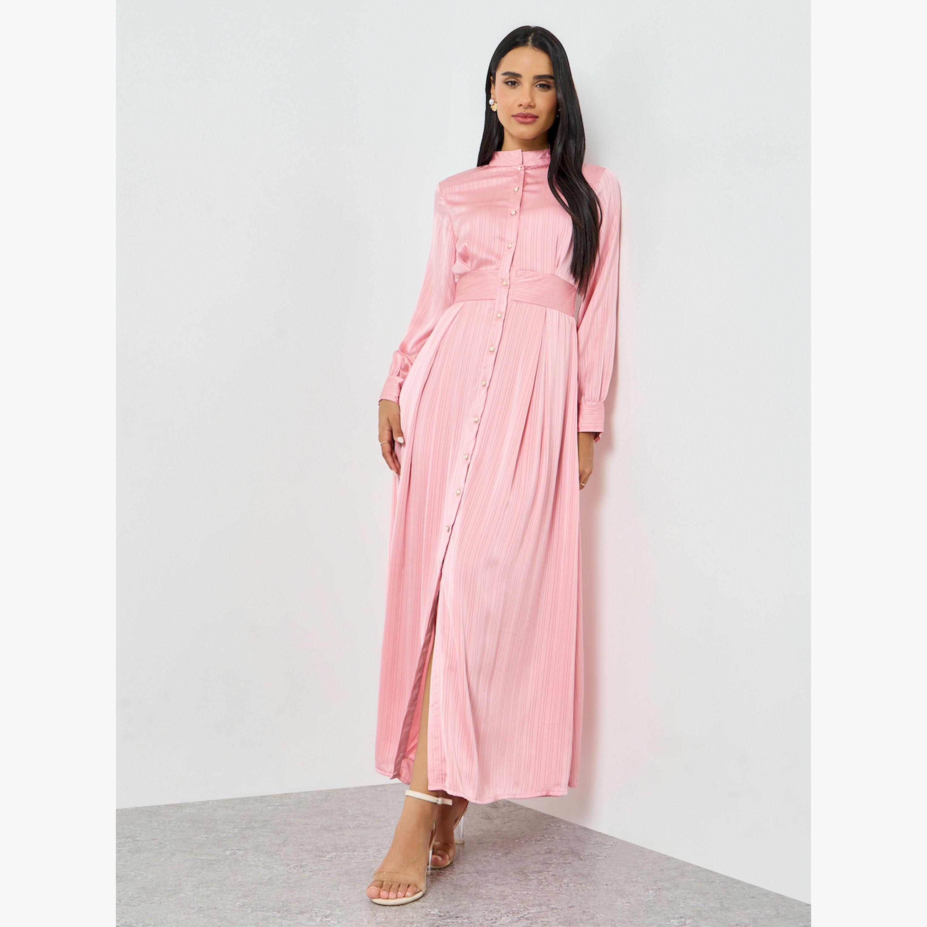 Styli Pink Long Sleeves Shirt Maxi Dress-women-clothing-dresses-image-3
