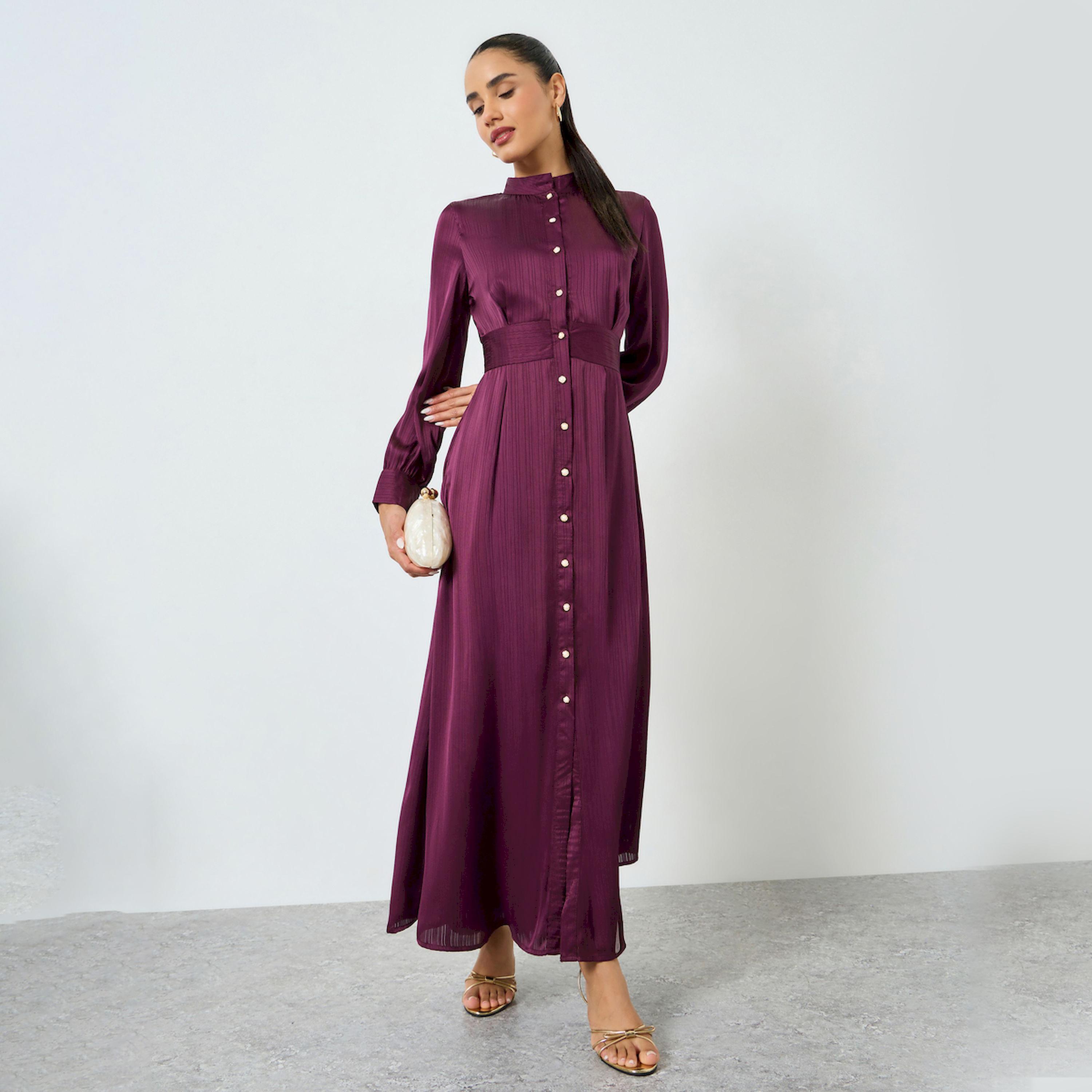 فستان طويل أرجواني بنمط قميص وأكمام طويلة-women-clothing-dresses-image-1