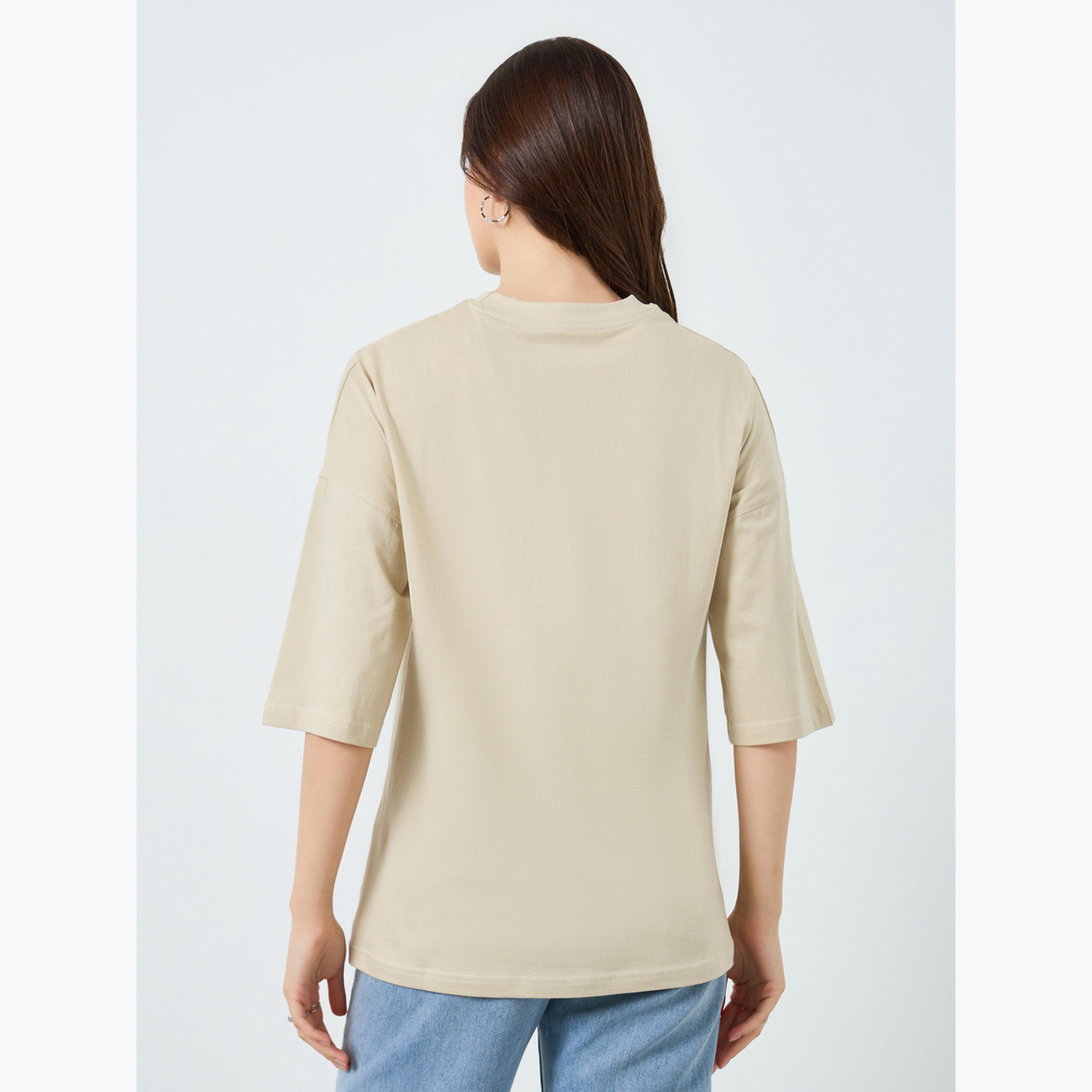 Styli Women Beige Slogan Print Oversized T-Shirt-women-clothing-tshirts-image-5