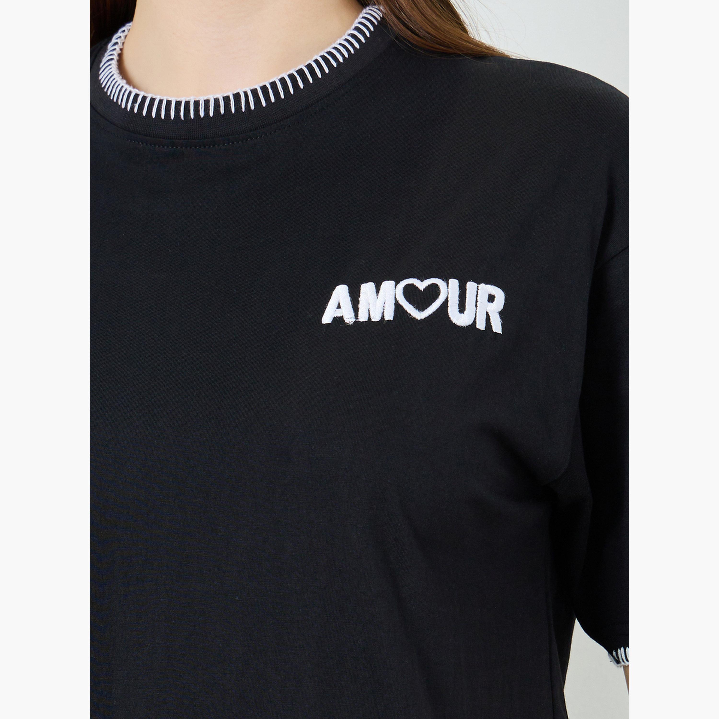 Styli Women Black Oversized Embroidered T-Shirt-women-clothing-tshirts-image-4