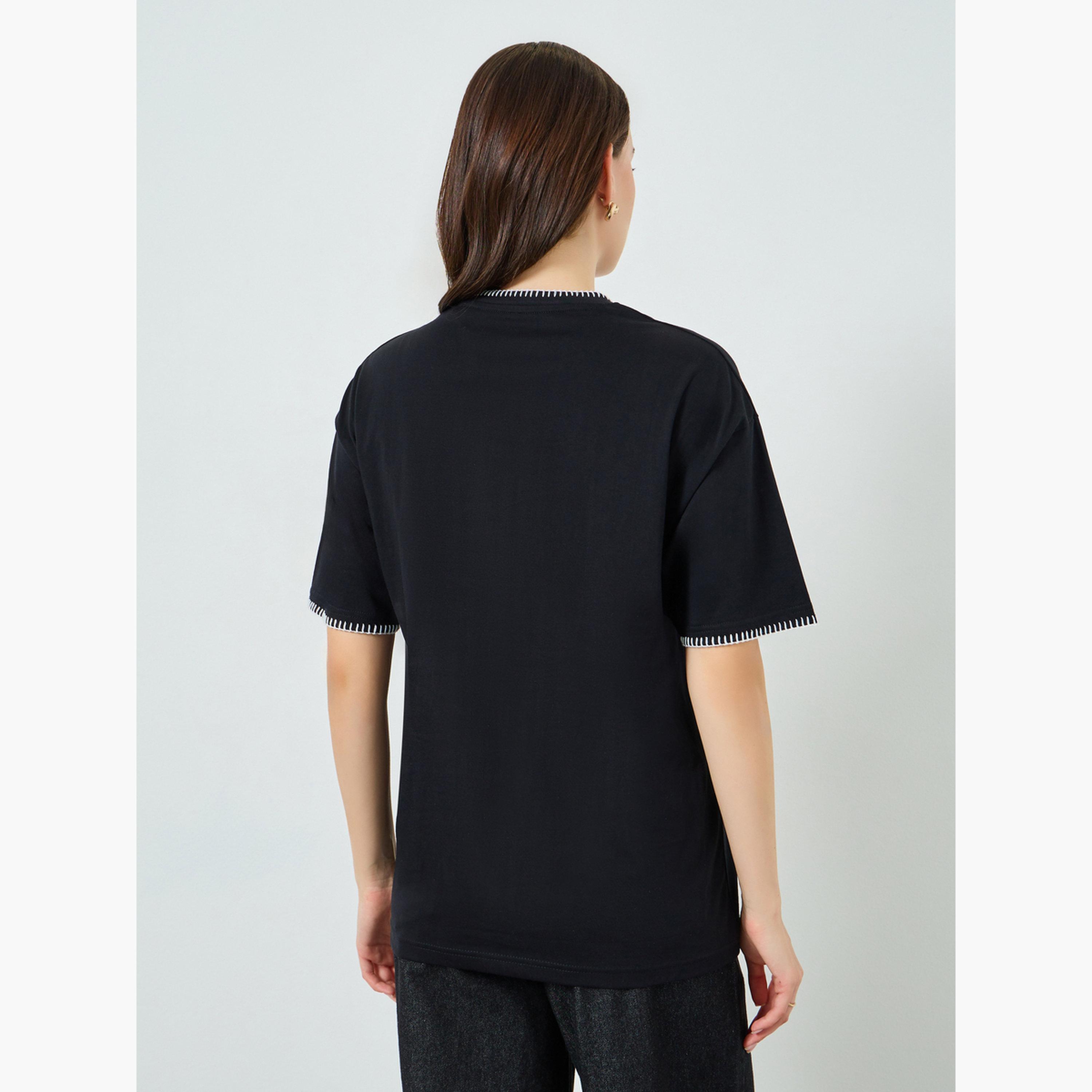 Styli Women Black Oversized Embroidered T-Shirt-women-clothing-tshirts-image-5