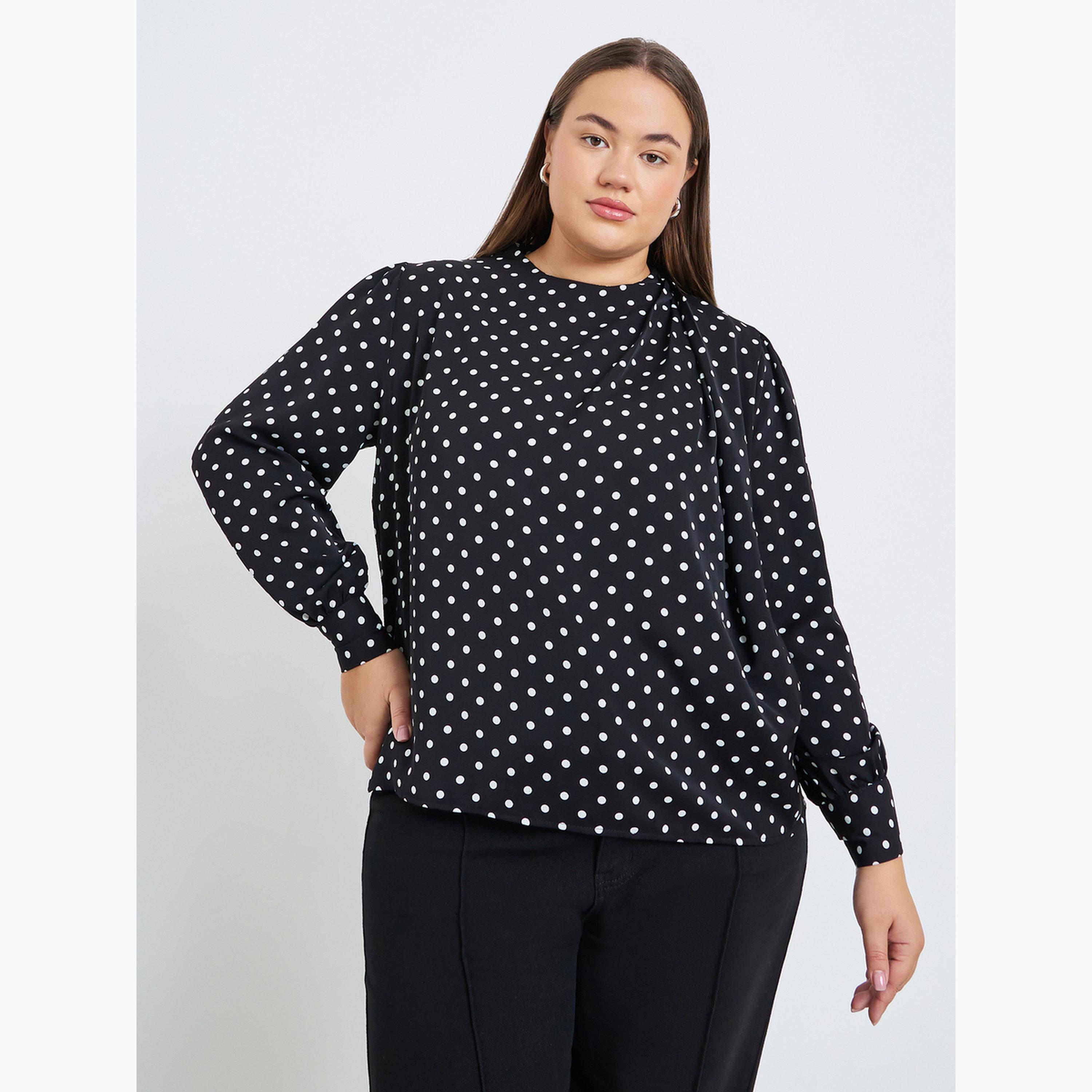 Styli Plus Size Polka Dot High Neck Blouse-women-clothing-shirtsandblouses-blouses-image-1