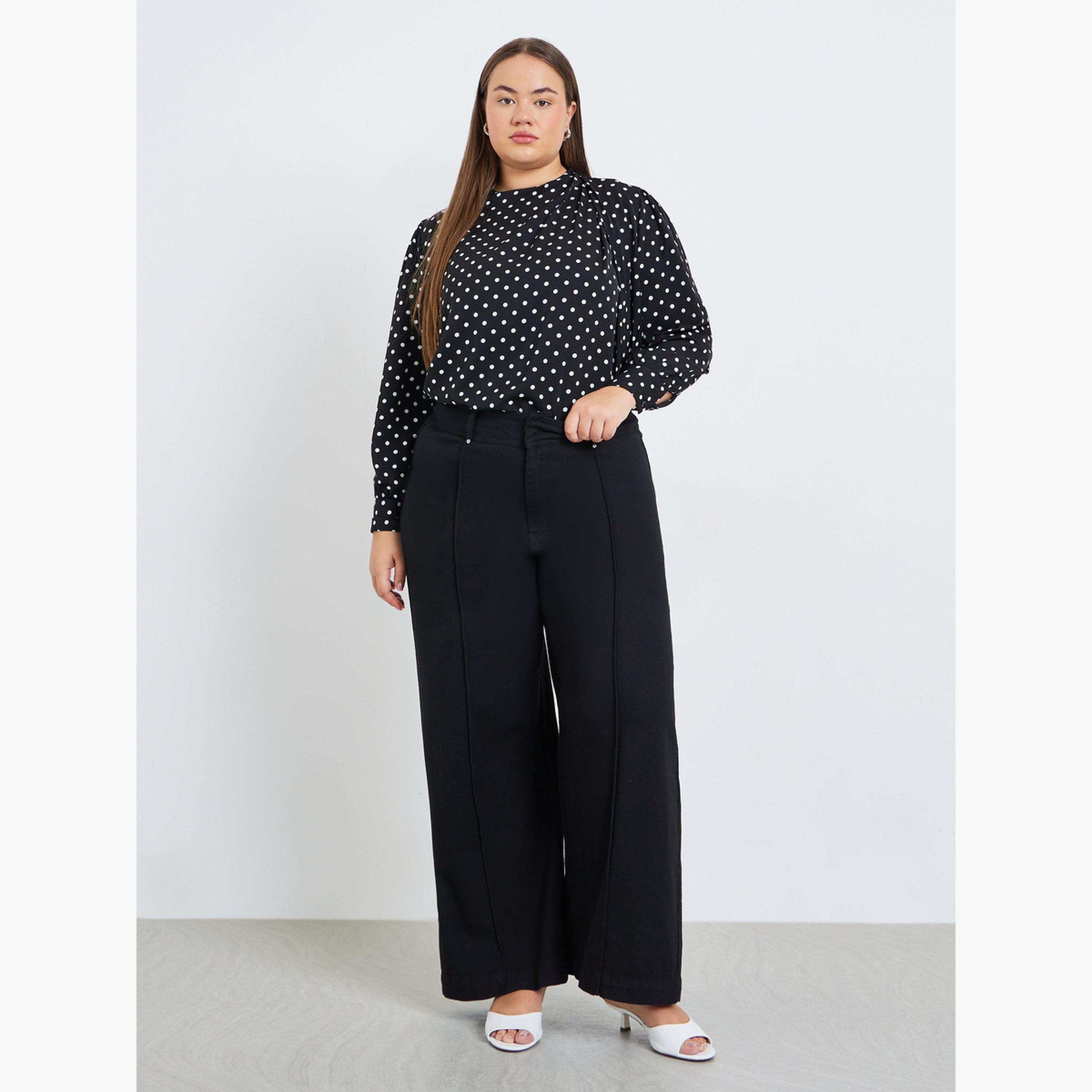 بلوزة بمقاس كبير وياقة عالية وطبعة بولكا-women-clothing-shirtsandblouses-blouses-image-2