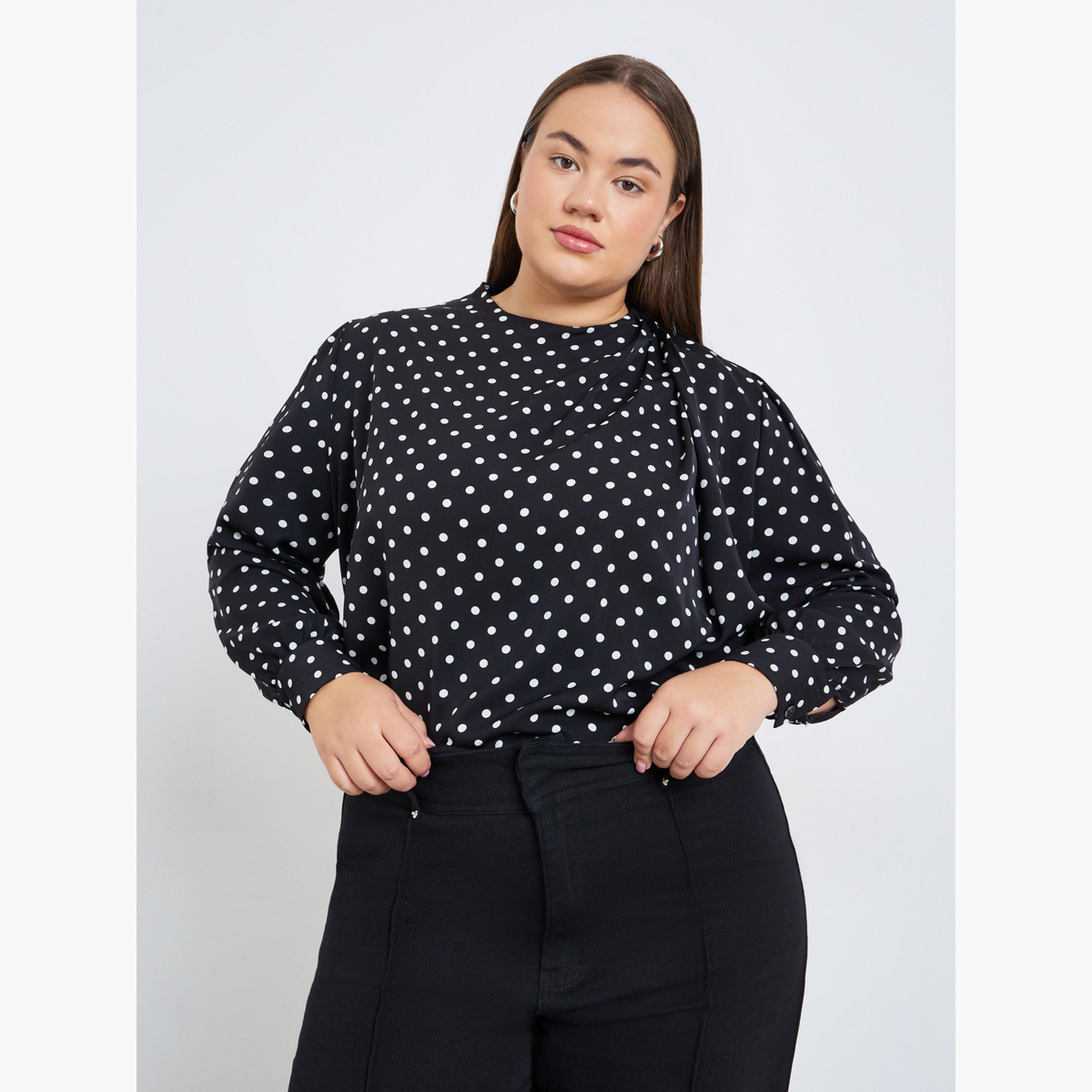 بلوزة بمقاس كبير وياقة عالية وطبعة بولكا-women-clothing-shirtsandblouses-blouses-image-3