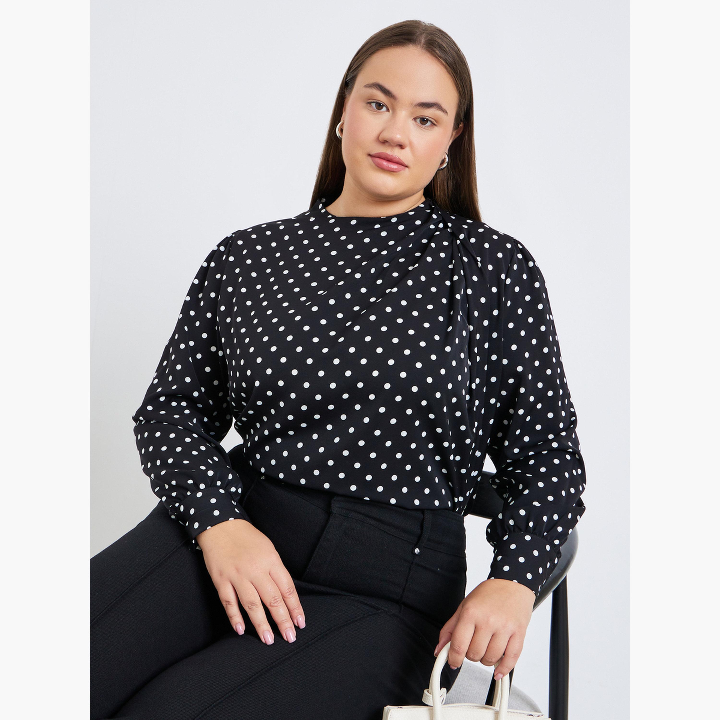 Styli Plus Size Polka Dot High Neck Blouse-women-clothing-shirtsandblouses-blouses-image-4