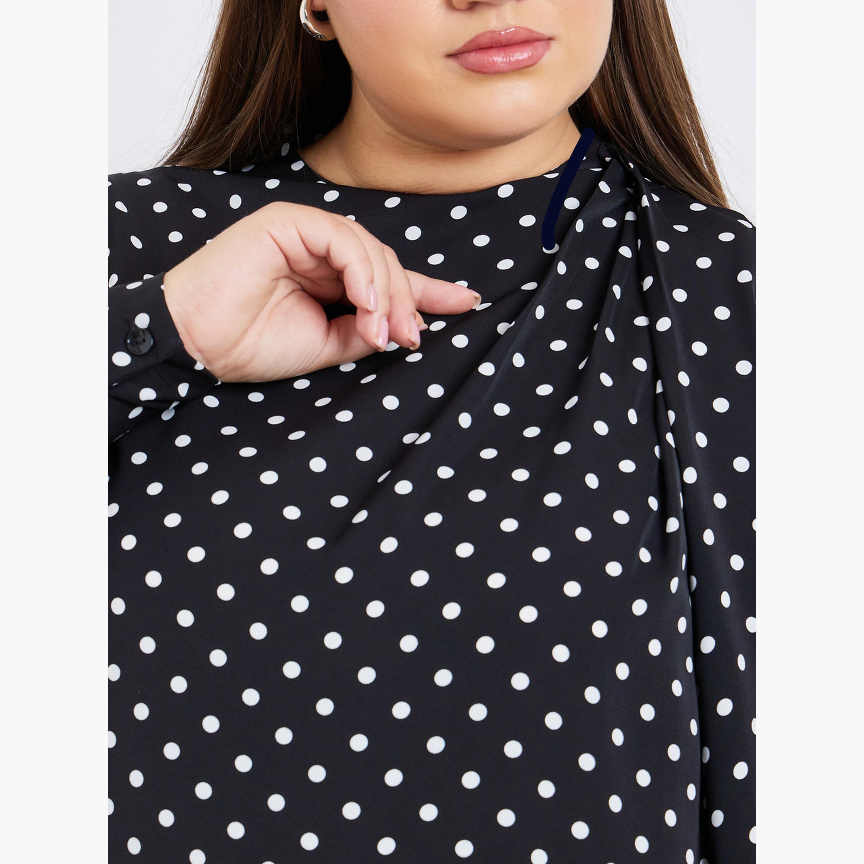 بلوزة بمقاس كبير وياقة عالية وطبعة بولكا-women-clothing-shirtsandblouses-blouses-image-5