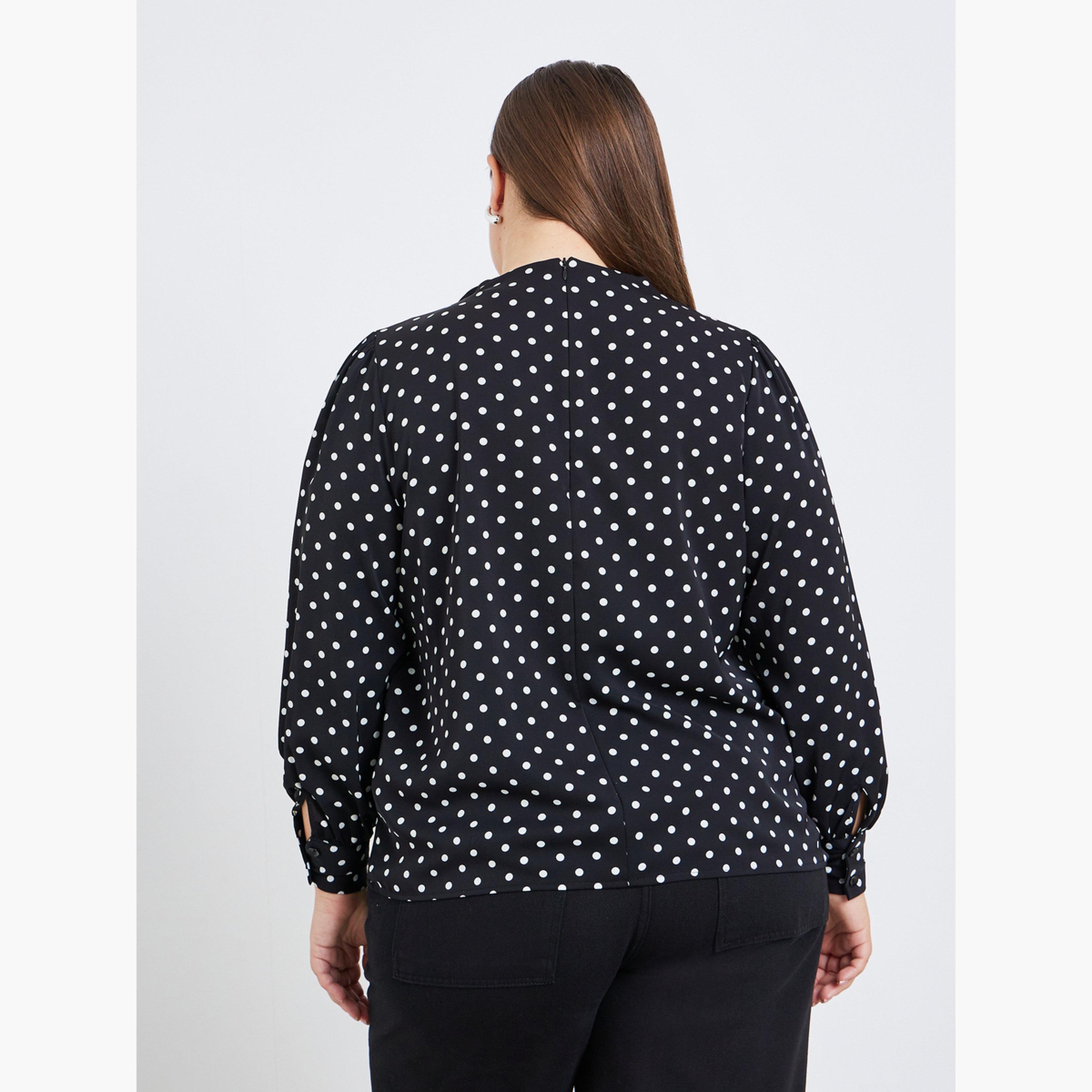 Styli Plus Size Polka Dot High Neck Blouse-women-clothing-shirtsandblouses-blouses-image-6