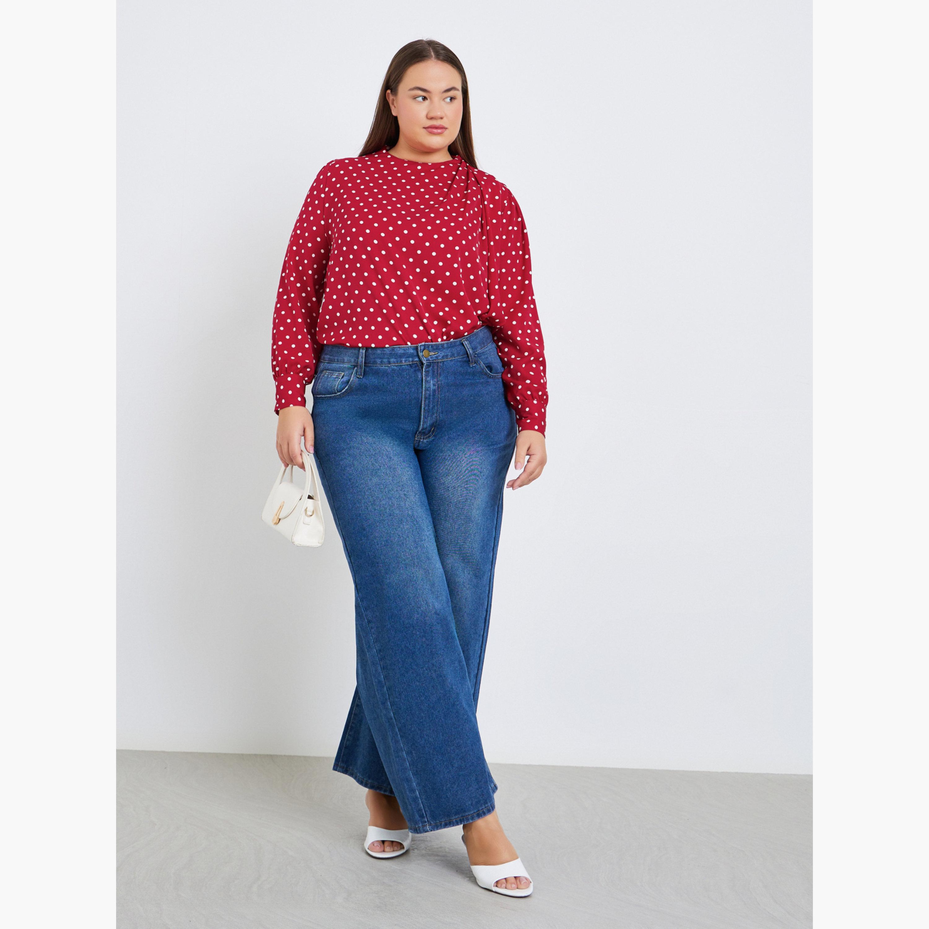 بلوزة بمقاس كبير وياقة عالية وطبعة بولكا-women-clothing-shirtsandblouses-blouses-image-2