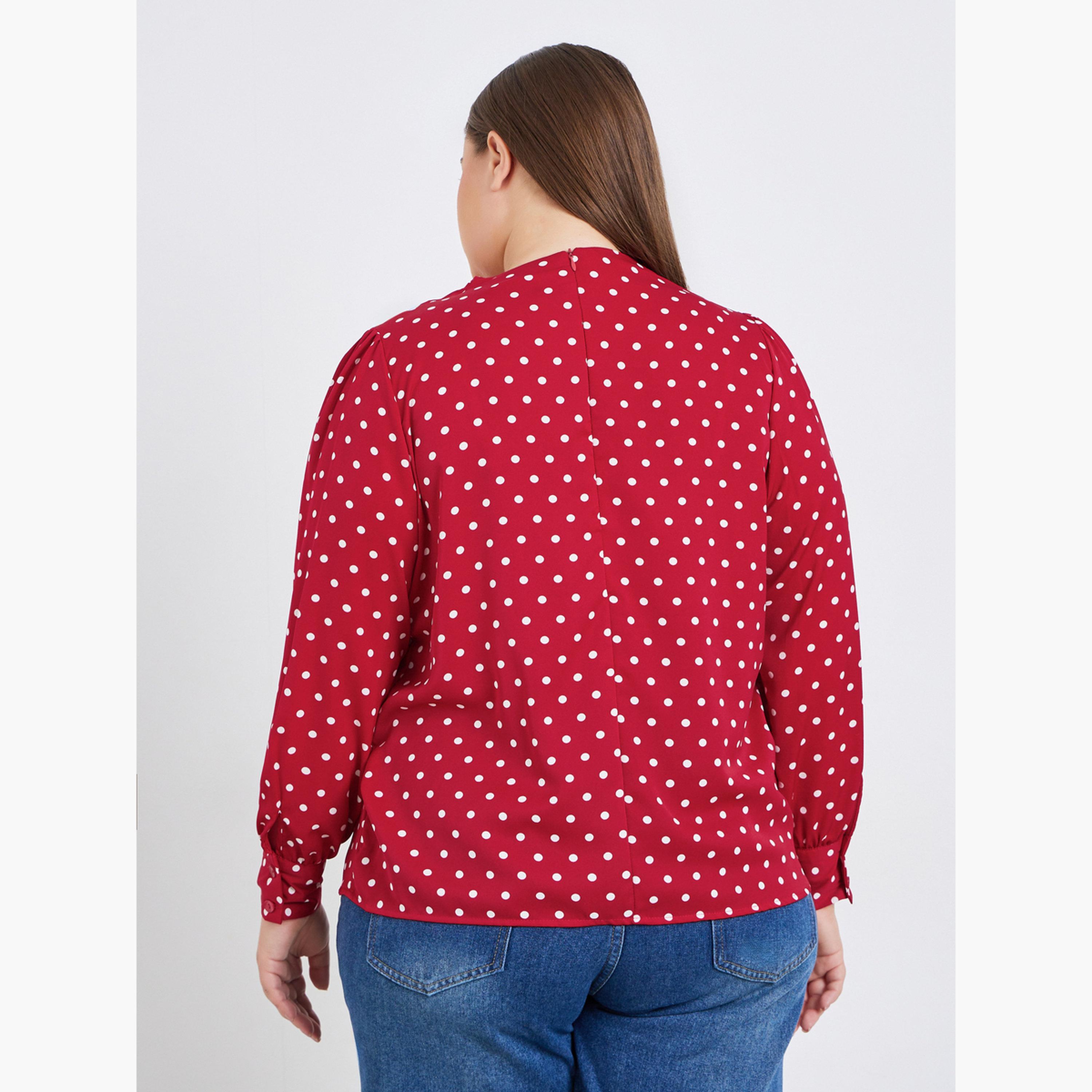 بلوزة بمقاس كبير وياقة عالية وطبعة بولكا-women-clothing-shirtsandblouses-blouses-image-5