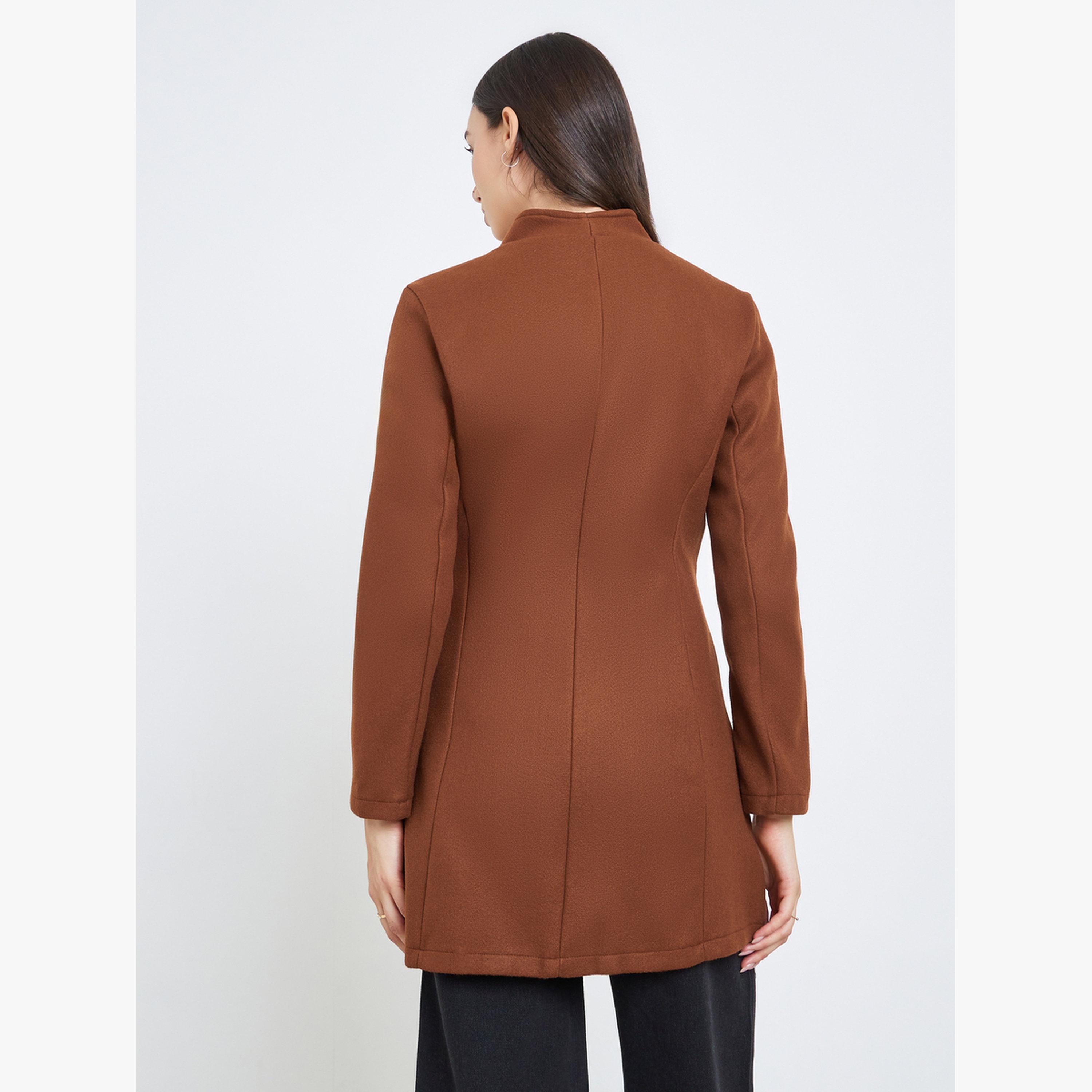 جاكيت نسائي بني ضيق بأكمام طويلة-women-clothing-coatsandjackets-coats-image-1