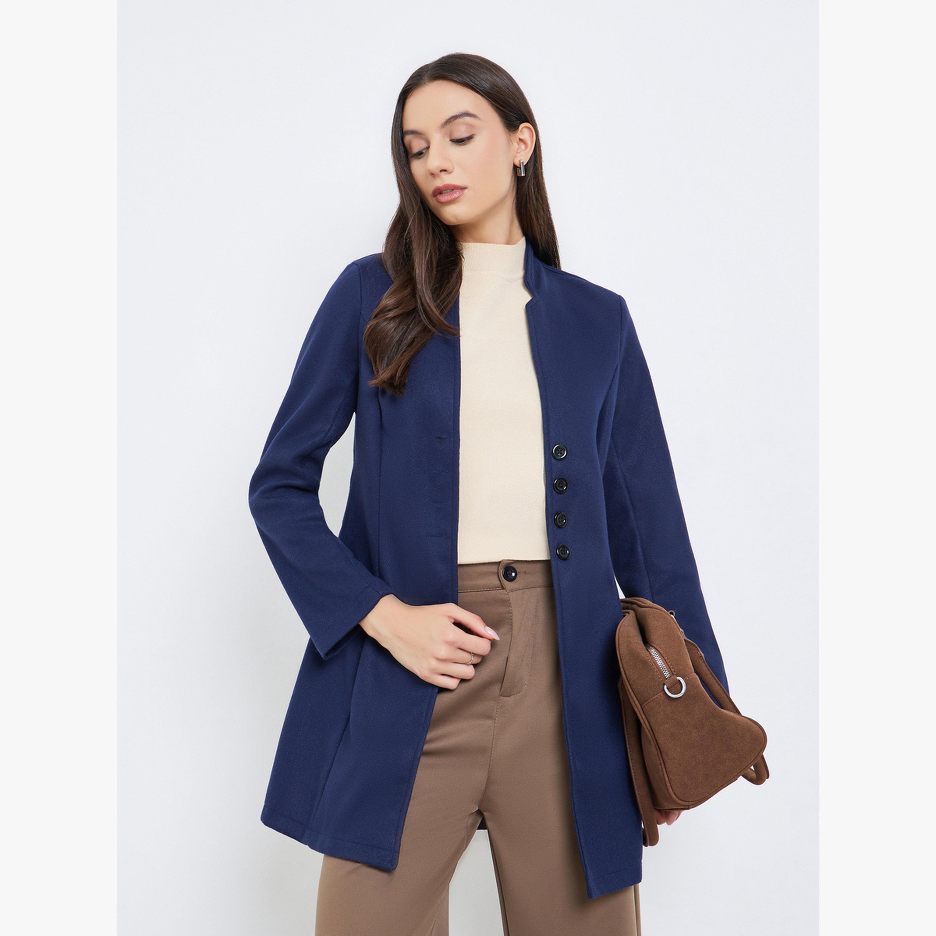 جاكيت نسائي كحلي ضيق بأكمام طويلة-women-clothing-coatsandjackets-coats-image-1