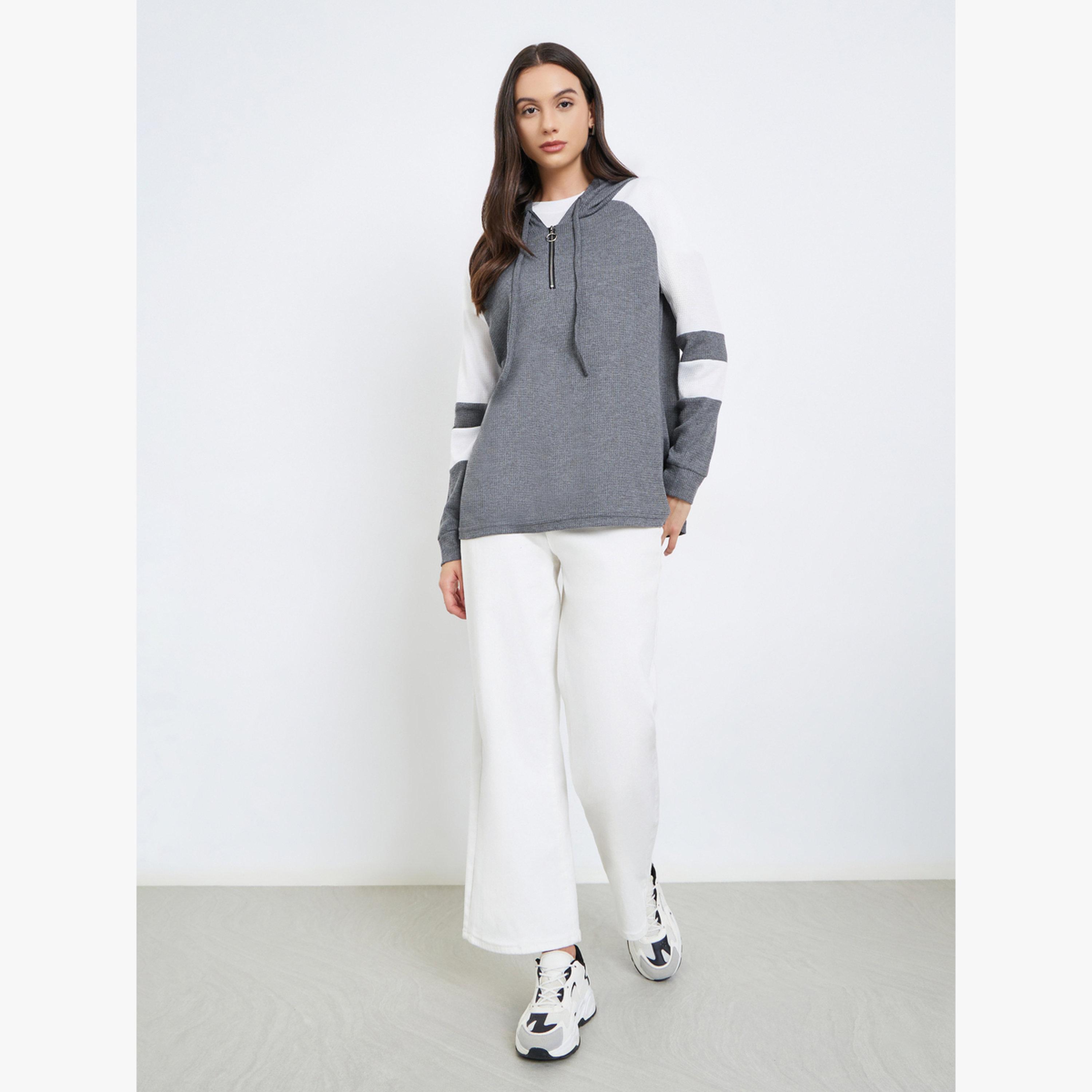 Take Two Grey Color Block Raglan Sleeve Hoodie-women-clothing-hoodiesandsweatshirts-hoodies-image-2