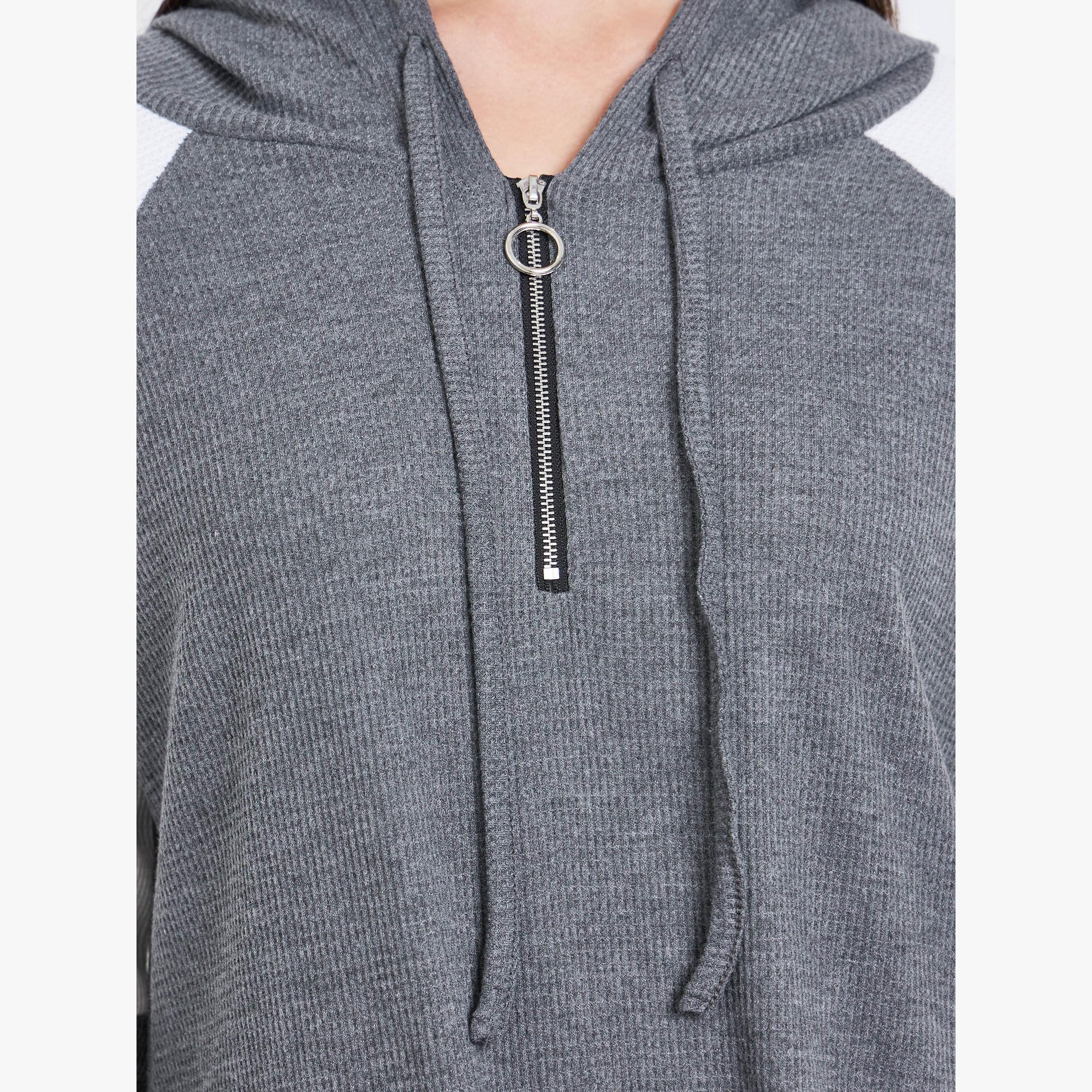 Take Two Grey Color Block Raglan Sleeve Hoodie-women-clothing-hoodiesandsweatshirts-hoodies-image-3