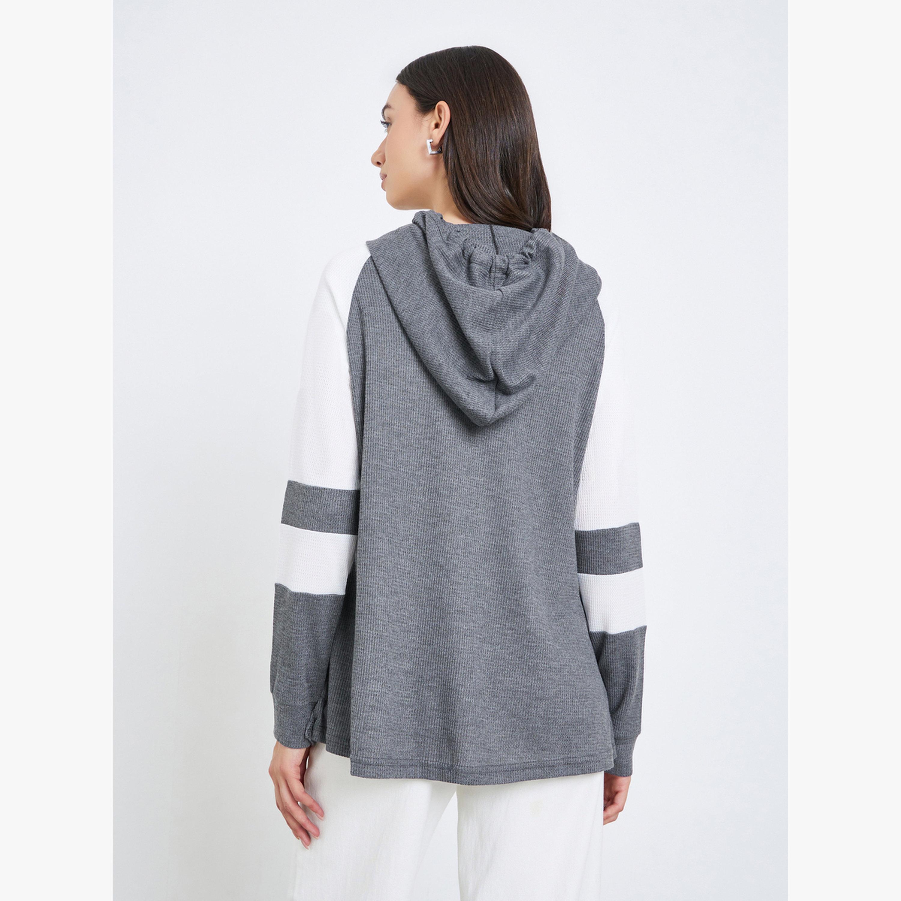 Take Two Grey Color Block Raglan Sleeve Hoodie-women-clothing-hoodiesandsweatshirts-hoodies-image-4