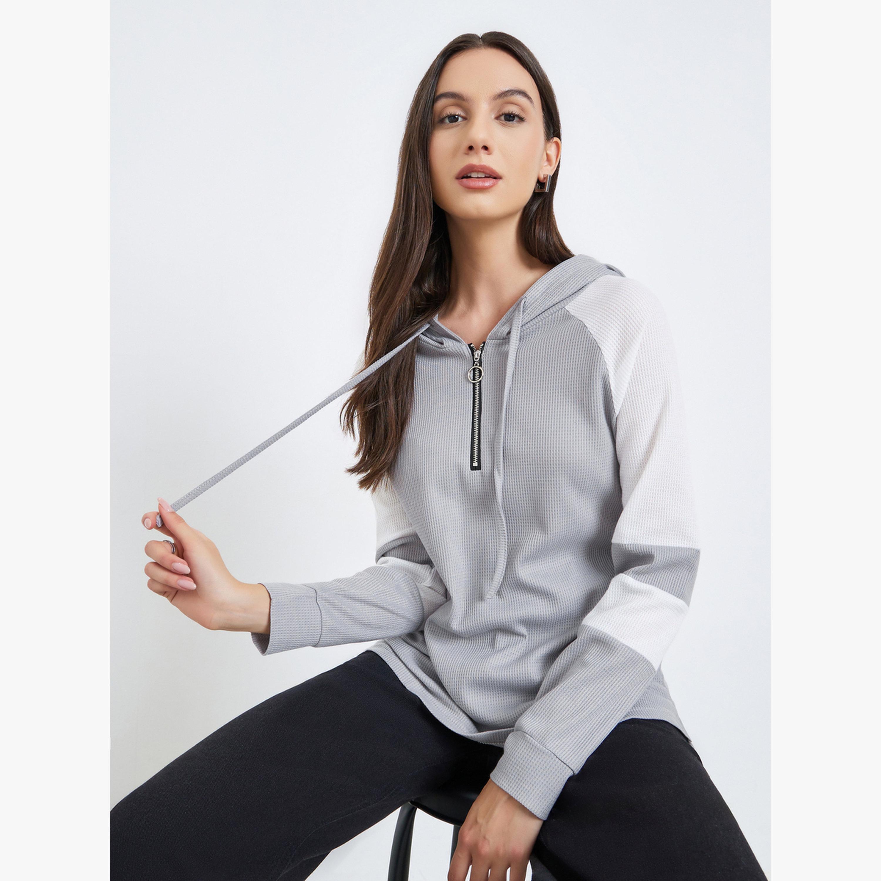Take Two Grey Raglan Sleeve Hoodie-women-clothing-hoodiesandsweatshirts-hoodies-image-1
