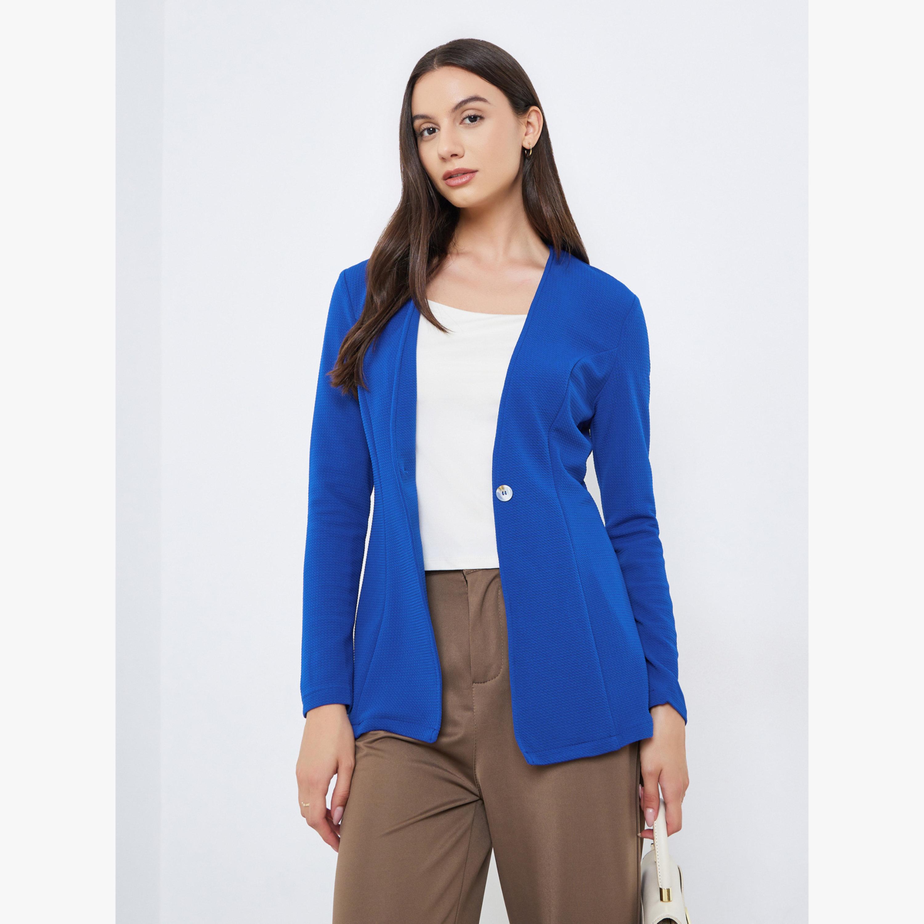 بليزر ضيق بنقشة بارزة بلون-women-clothing-coatsandjackets-blazers-image-1